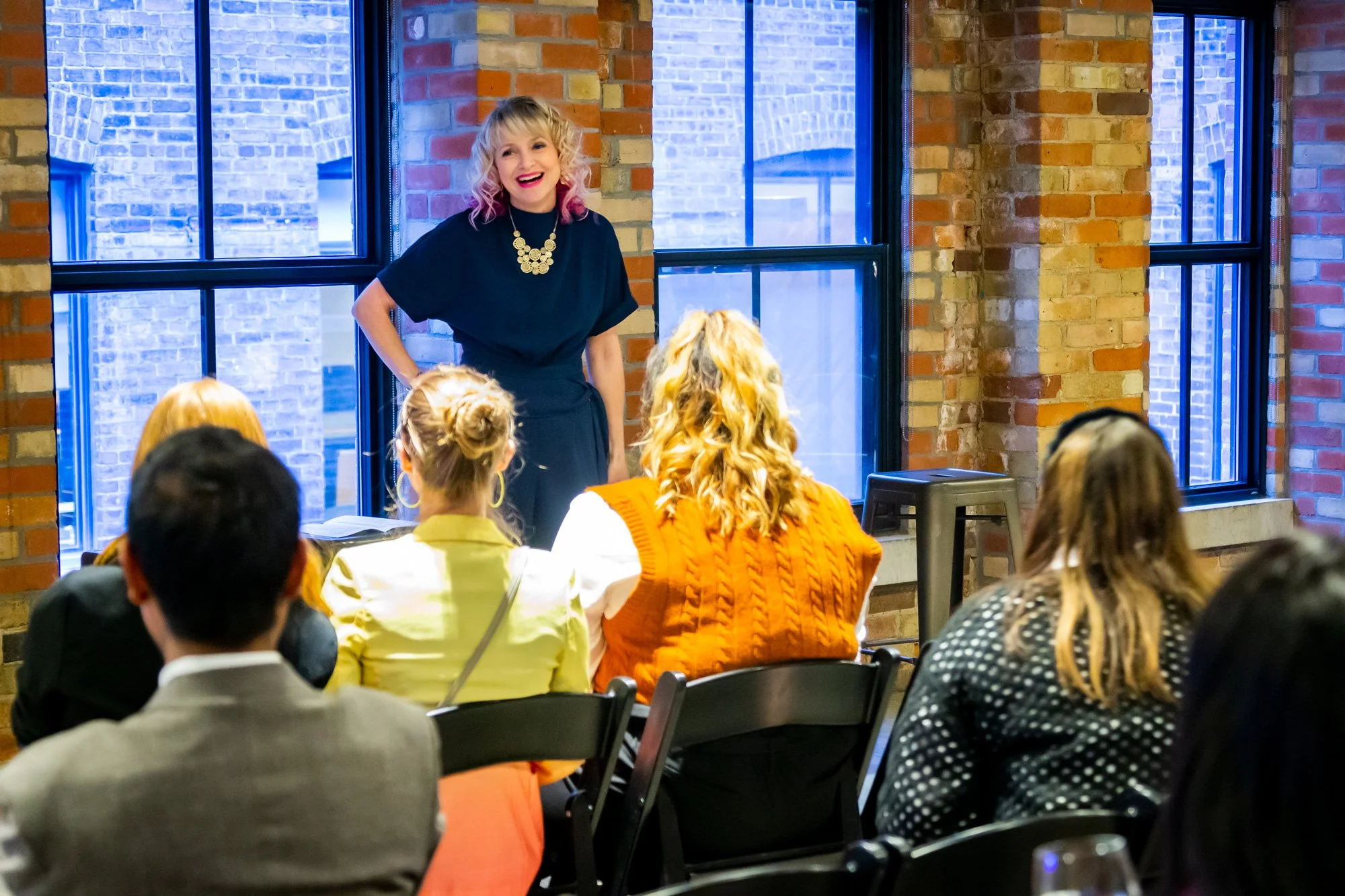 Laura Beauparlant delivering a workshop on Storytelling for ILEA Toronto
