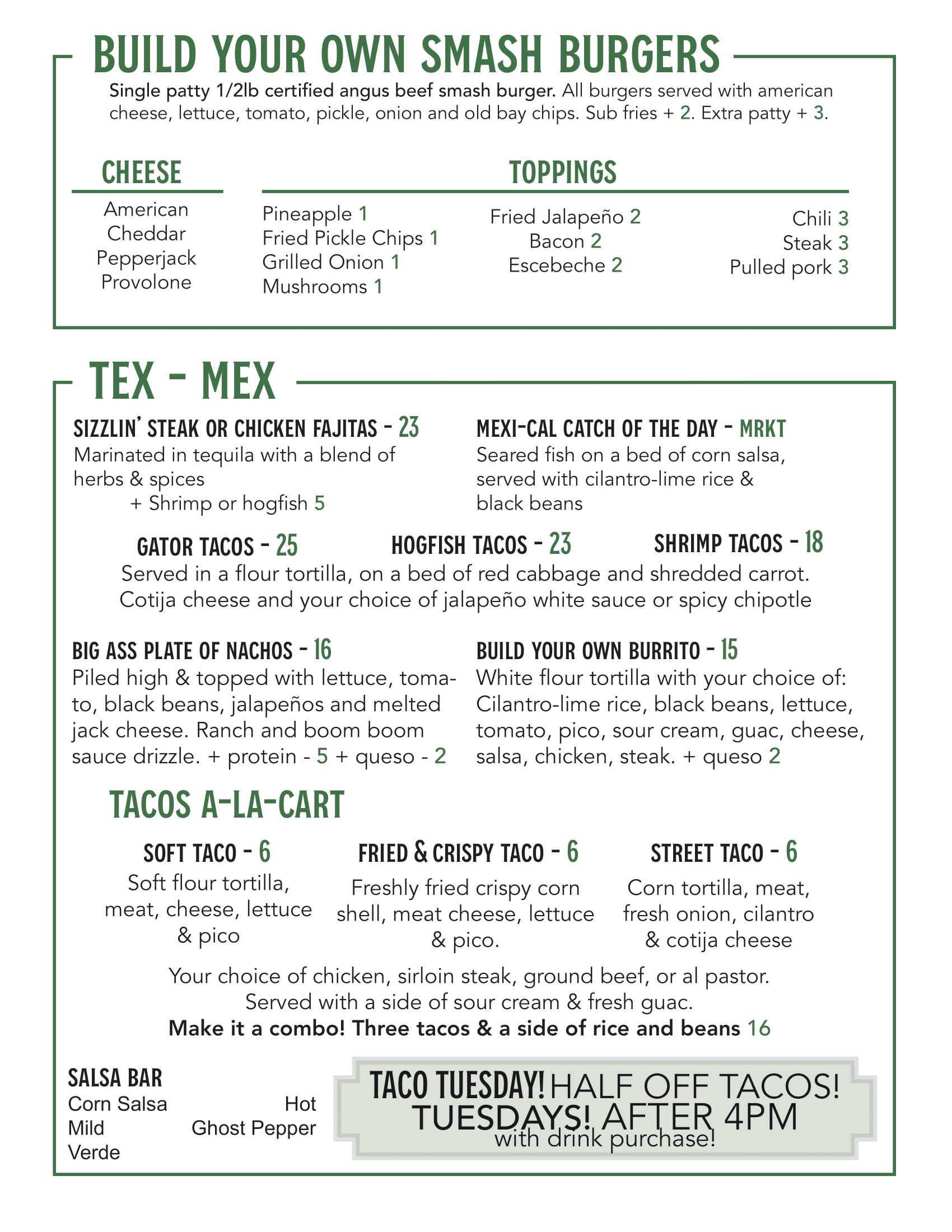 MENU — Pickles Pub's Sandbar