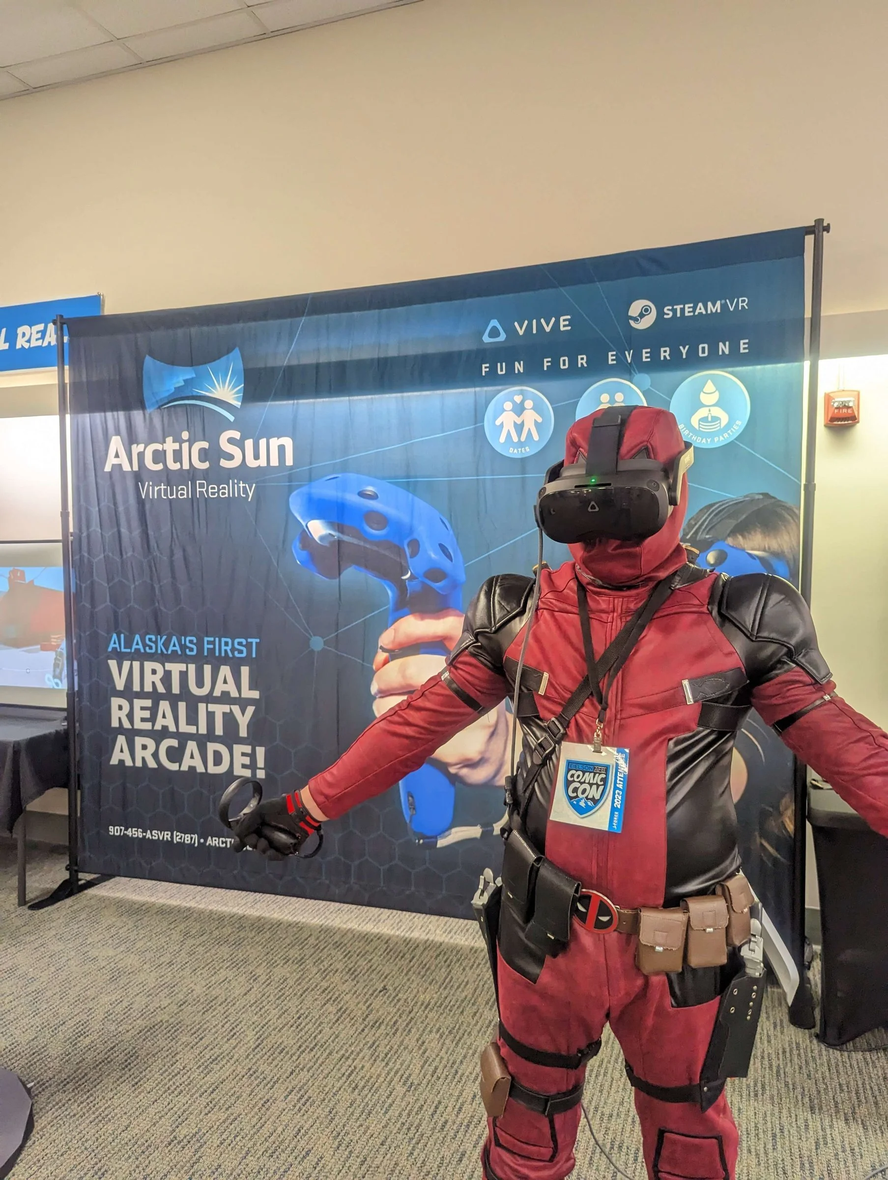 A costumed guest at our pop-up booth, 2023