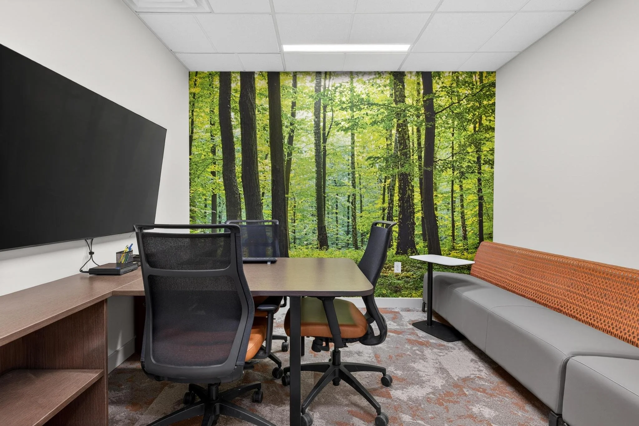 Small meeting room with nature wallpaper