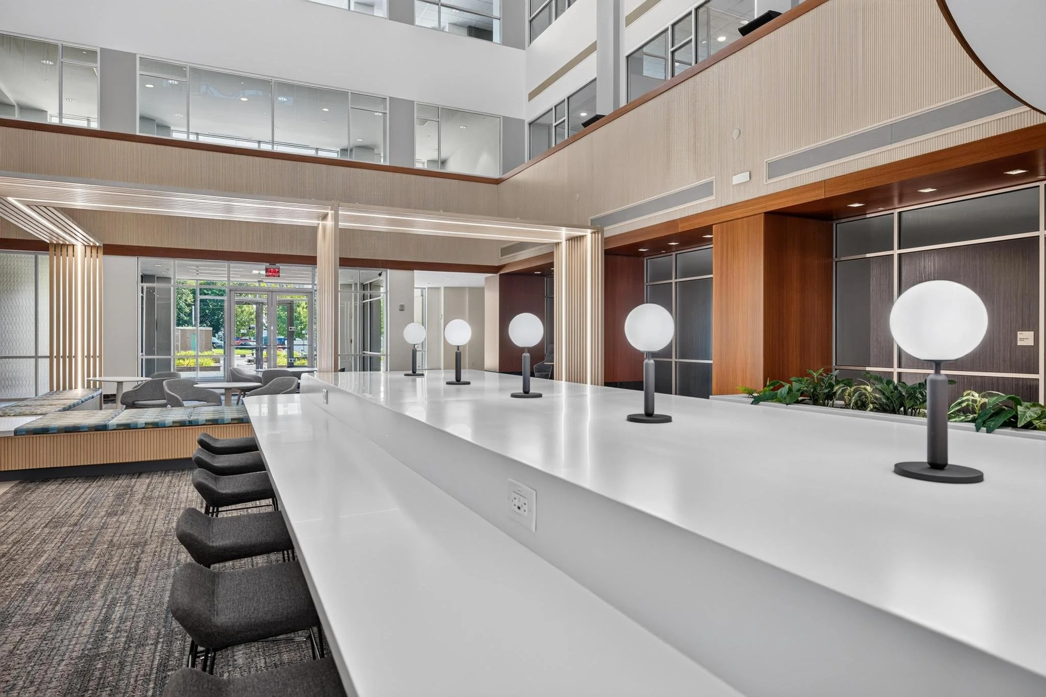 Long table with modern lamps