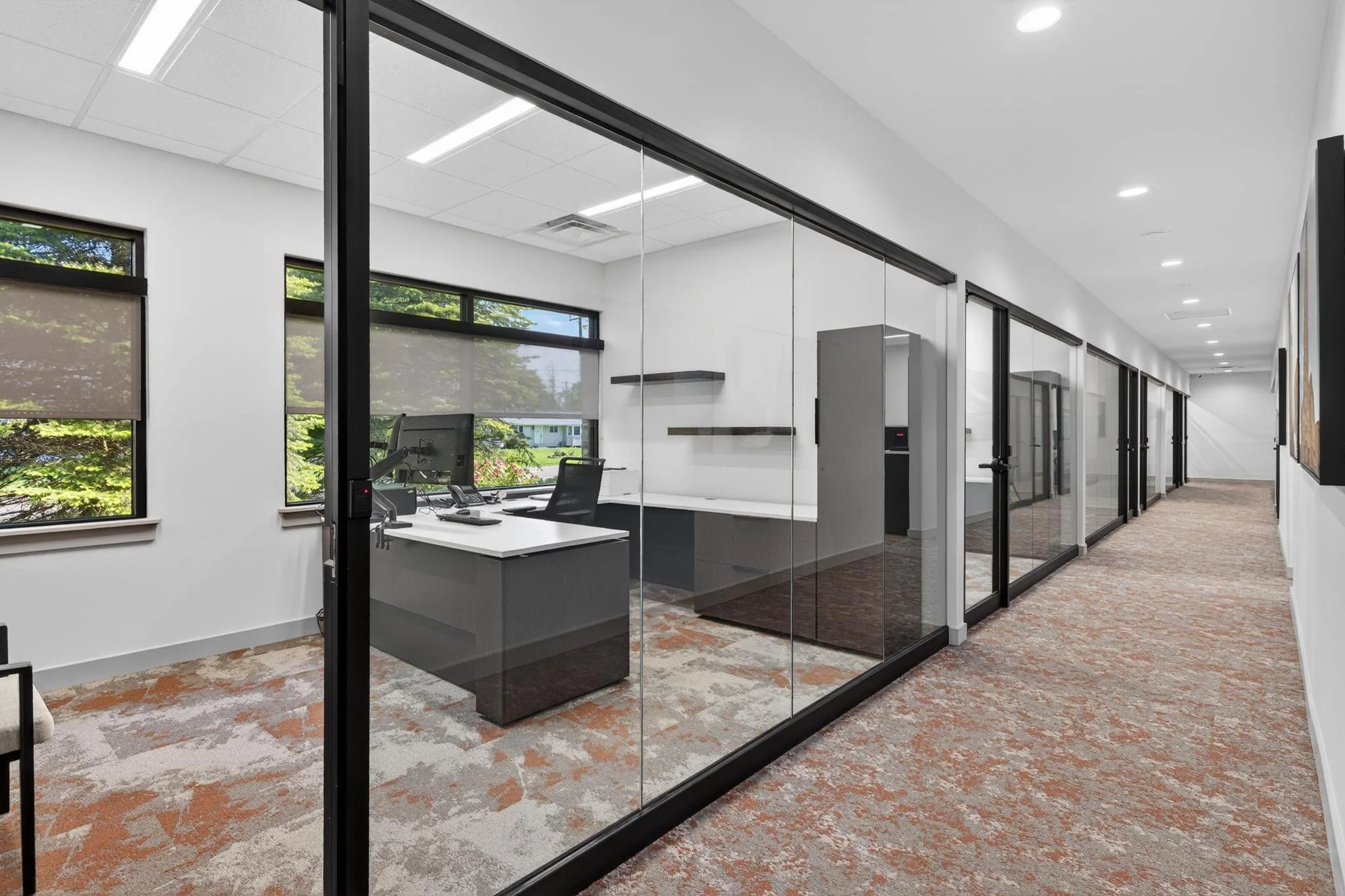 Corporate offices with glass doors and dividers