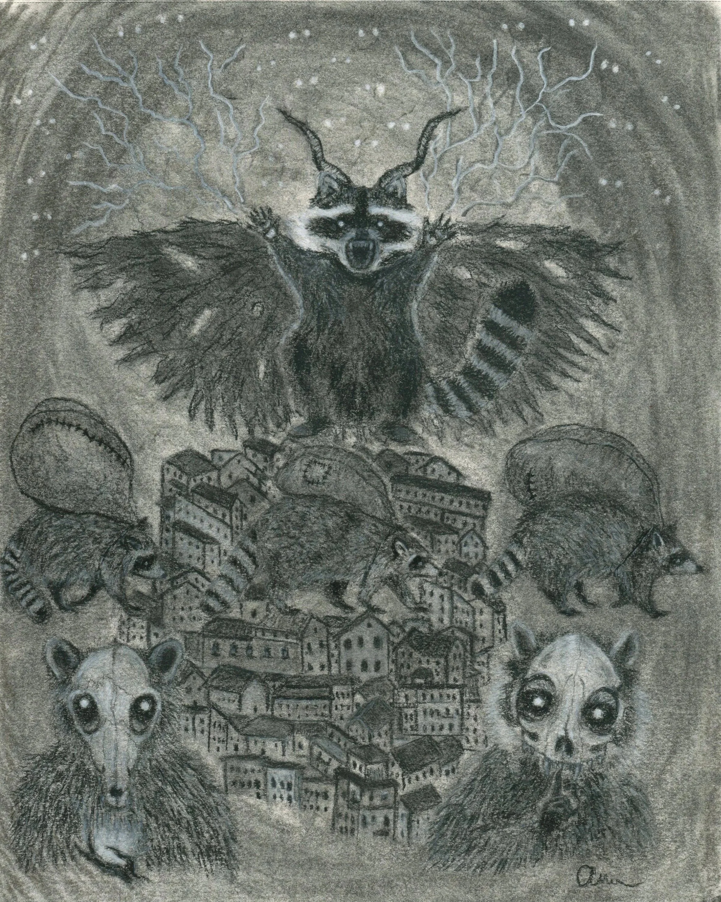Trash Panda Overlord 8x10 Charcoal on Acid-Free Paper