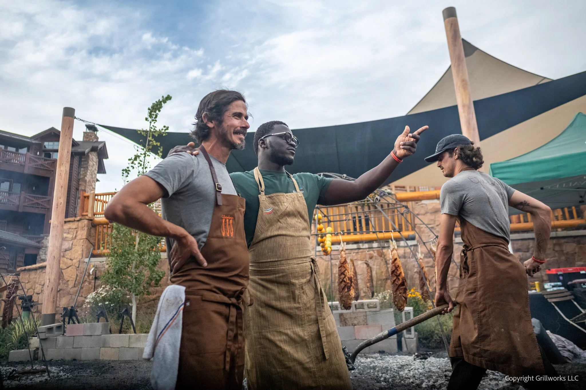 Chefs Tomer Blechman and Serigne Mbaye survey the fire scene