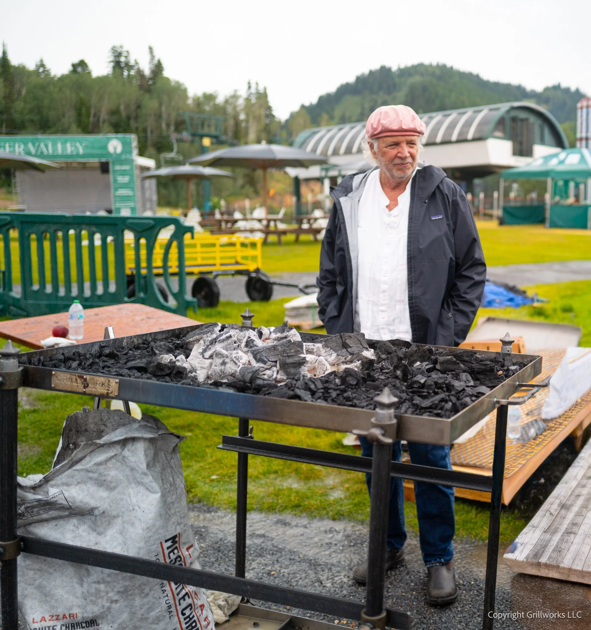 Francis Mallman stands in front of a Grillworks Infiernillo