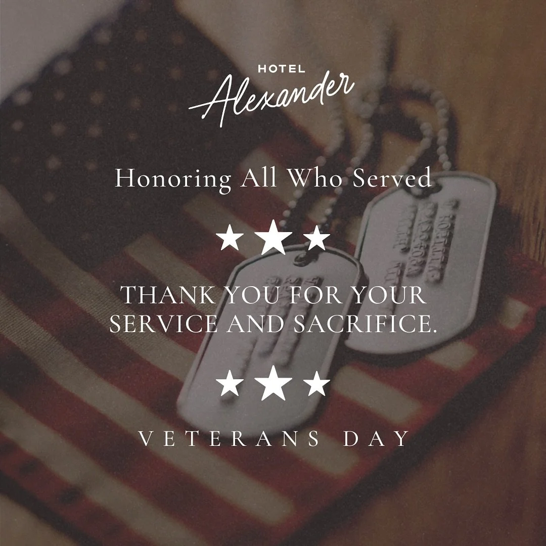 Honoring All Who Served.Today and every day, we pause in gratitude for the bravery, courage, and sacrifice of those who have served our nation. From all of us at Hotel Alexander, thank you for your service. ❤️🤍💙#VeteransDay #ThankYouVeterans #Hotel