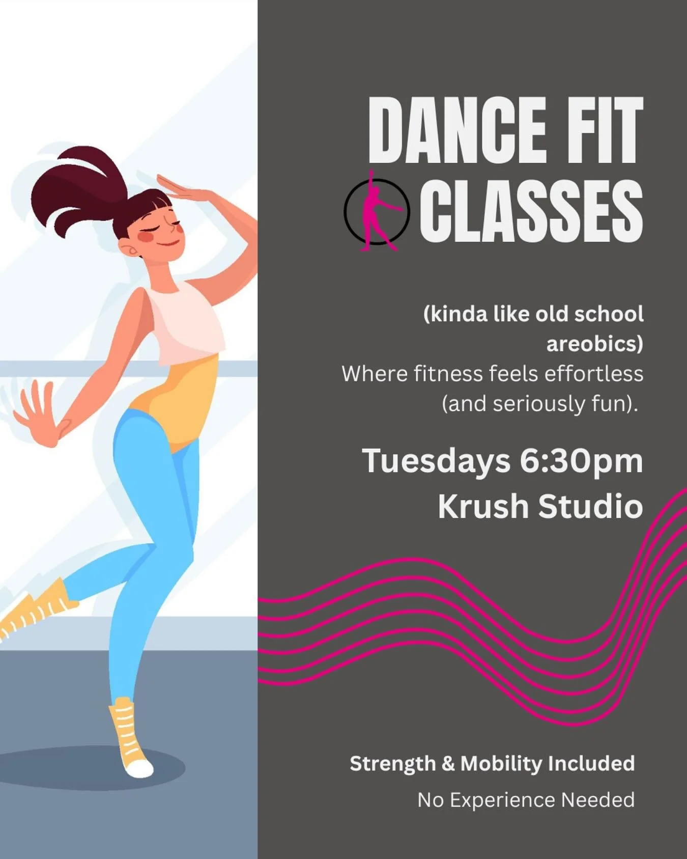 Old school dance aerobics with a little strength, a little mobility &amp; a lot of fun!  No experience needed. This Tuesday and every Tuesday at 6:30pm. Drop-ins welcome.  Sign up at krushdance.com  #krushdance #funworkouts