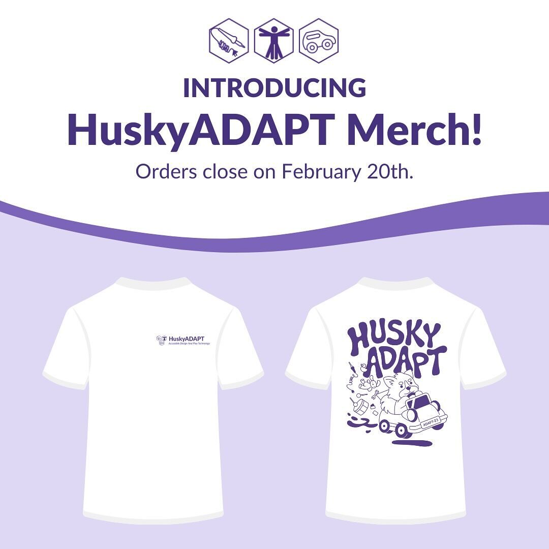 Looking to represent HuskyADAPT around campus? Pre-order your very own HuskyADAPT shirt by February 20th, with an estimated delivery date of mid-March. The T-shirts are Comfort Colors 100% Cotton T-shirt, are offered for sizes XS-XXL, and cost $20. O