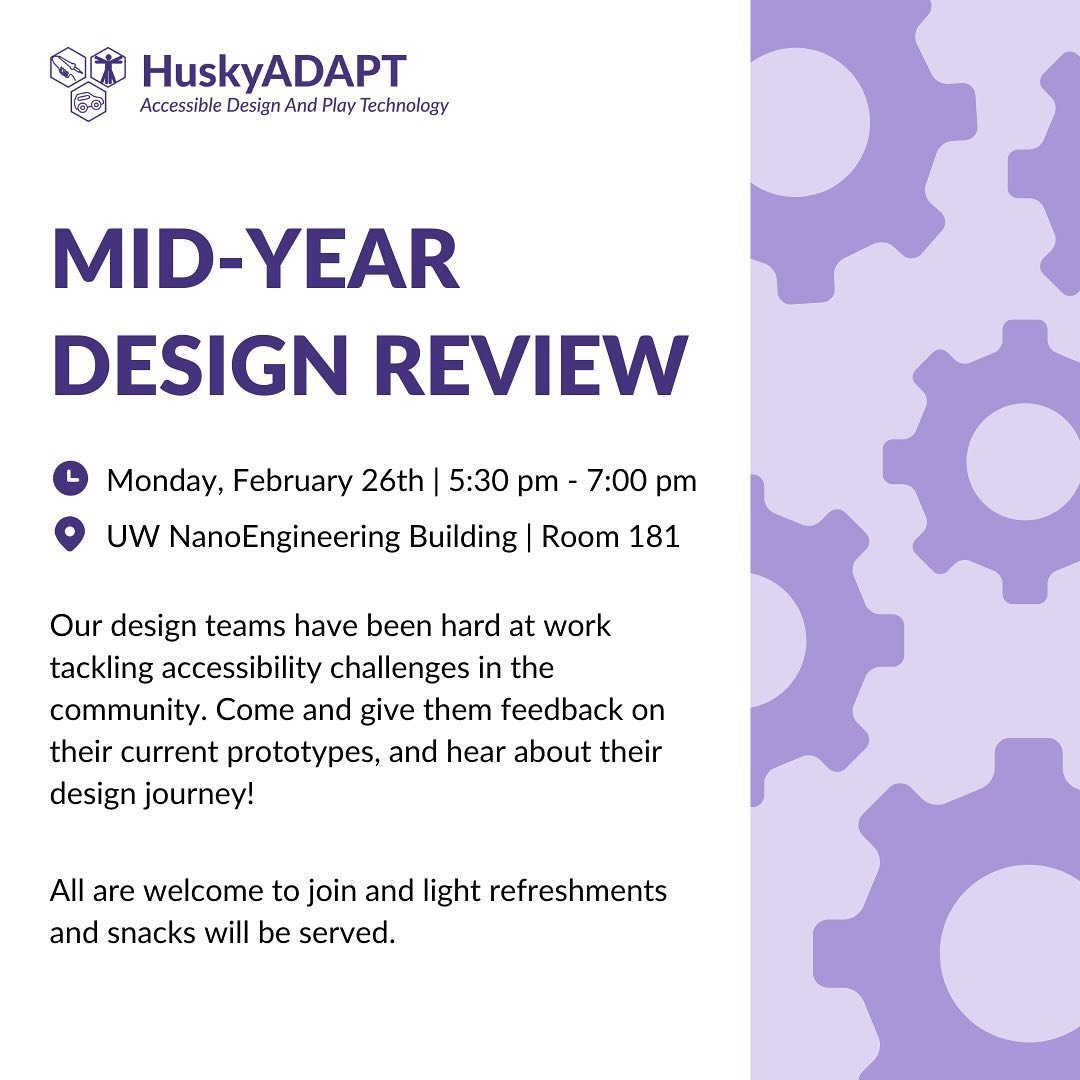 Our design teams have been hard at work tackling accessibility challenges in the community. Come and give them feedback on their current prototypes, and hear about their design journey! All are welcome and light refreshments will be served. Contact N
