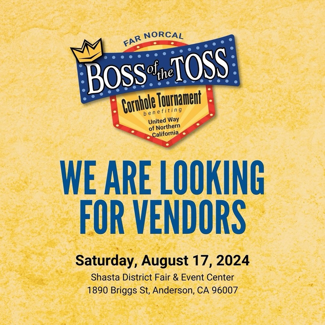 Want to showcase your products at Boss of the Toss 2024? 💙

We&rsquo;re looking for vendors to join the fun! This family-friendly event supports United Way of Northern California while offering a day filled with cornhole excitement! Contact us today