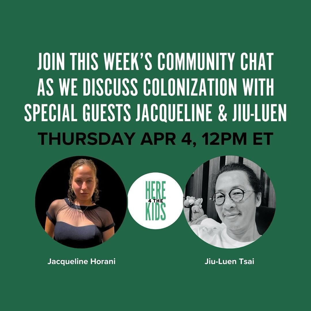 Please join this week&rsquo;s Here4TheKids Community Chat, with special guests @legallyunconventional and Jiu-Luen Tsai, at 12 pm ET on Thursday &mdash; link in bio to register!

Other ways to plug into Here4TheKids:

EDUCATION:
Substack subscription