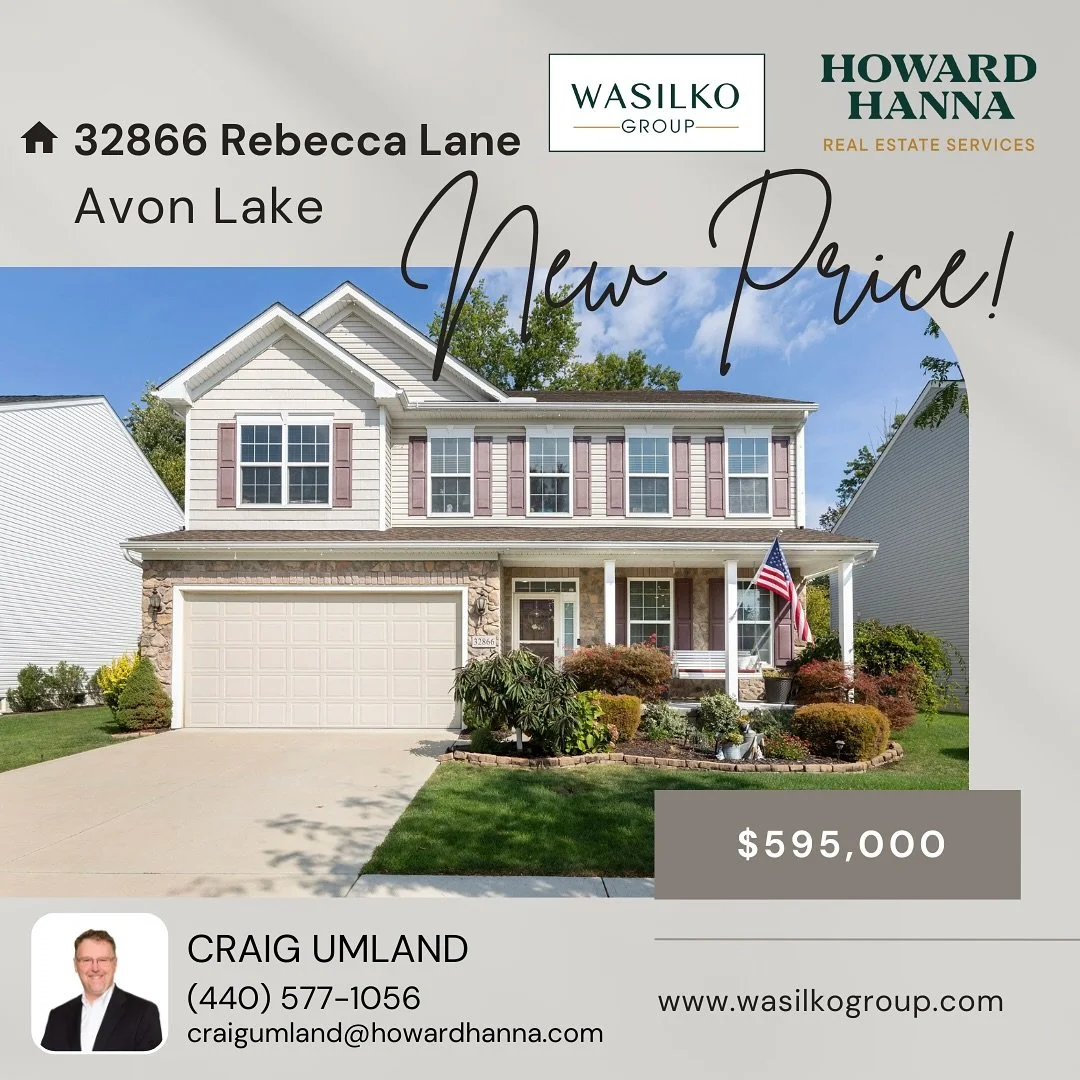 New Price in Avon Lake!

32866 Rebecca Lane is now offered at $595,000.
This beautifully designed 5-bedroom, 3.5-bath home offers over 3,500 square feet of finished living space, including a fully finished basement with dry bar, flexible living areas