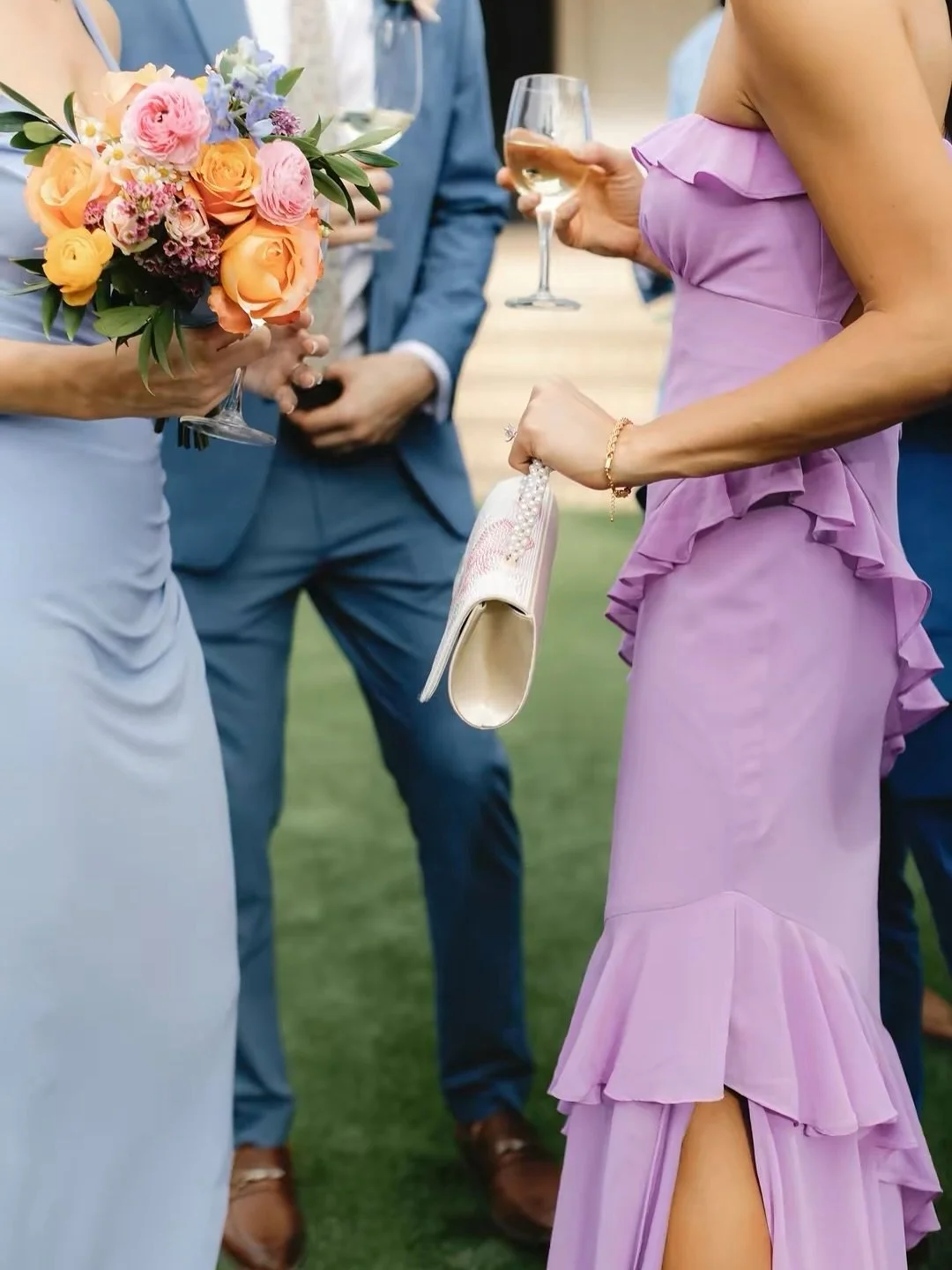 When the dress code calls for personality✨ Bolo ties and bold colors stole the spotlight at Ally &amp; Jordan&rsquo;s cocktail hour. A perfect reminder that wedding style is all about celebrating love your way, with color, charm and a touch of indivi