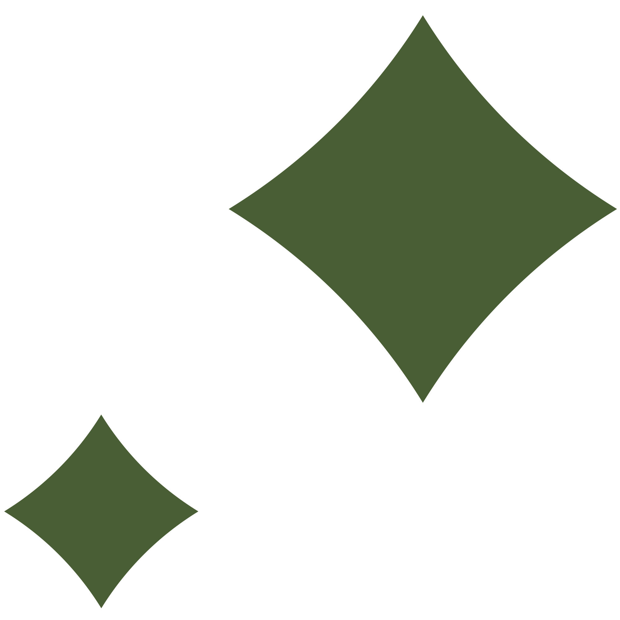 Illustration of two green diamonds connected by a black curving line on a white background.