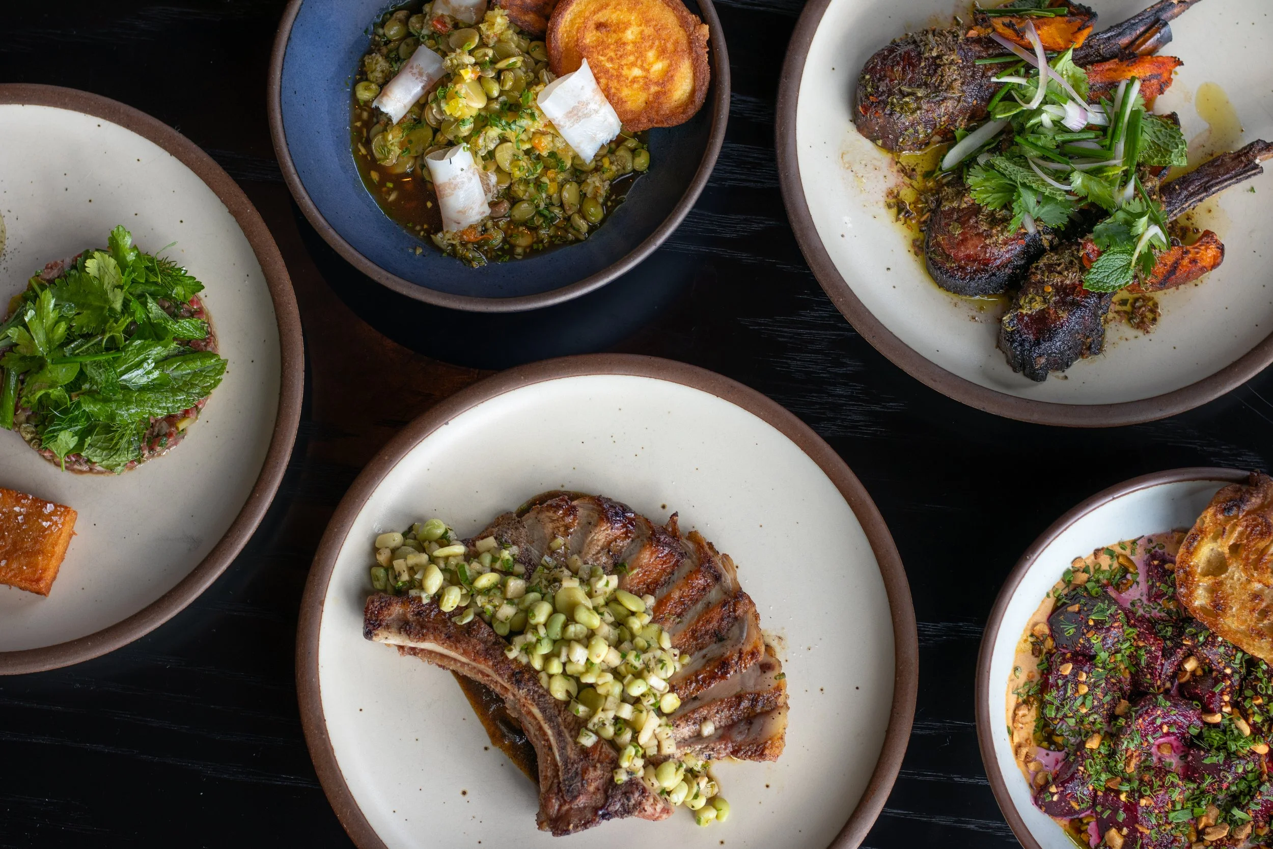 five food dishes taken from above