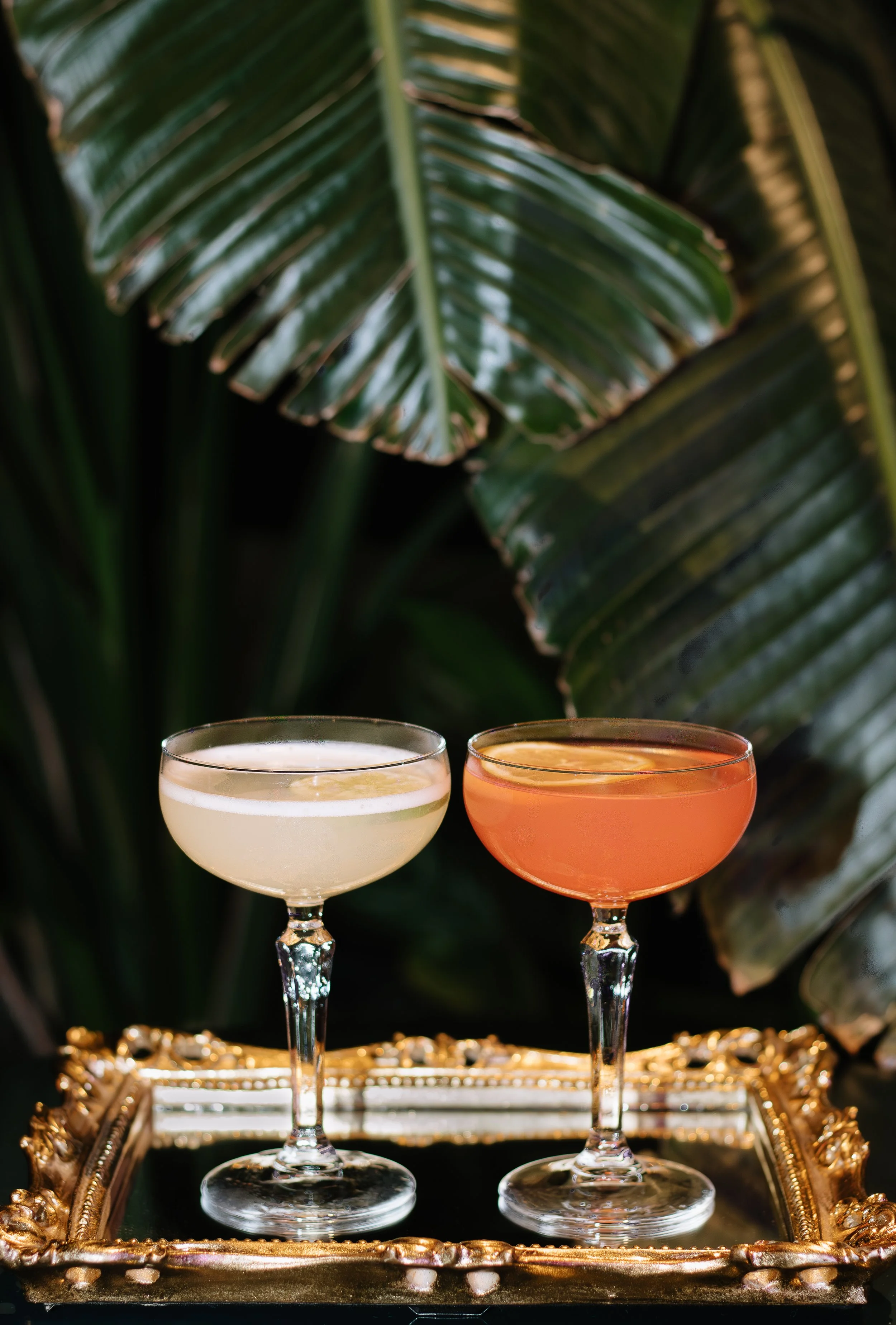 two coup glass cocktails