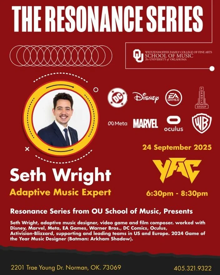 ❗🚨THIS WEEK! 🚨❗ Don't miss an exciting special guest presentation from the highly talented adaptive music designer, video game, and film composer Seth Wright! 🔥🤩 We will even have a live interactive demo and a VR headset giveaway! 😱 Join us at t