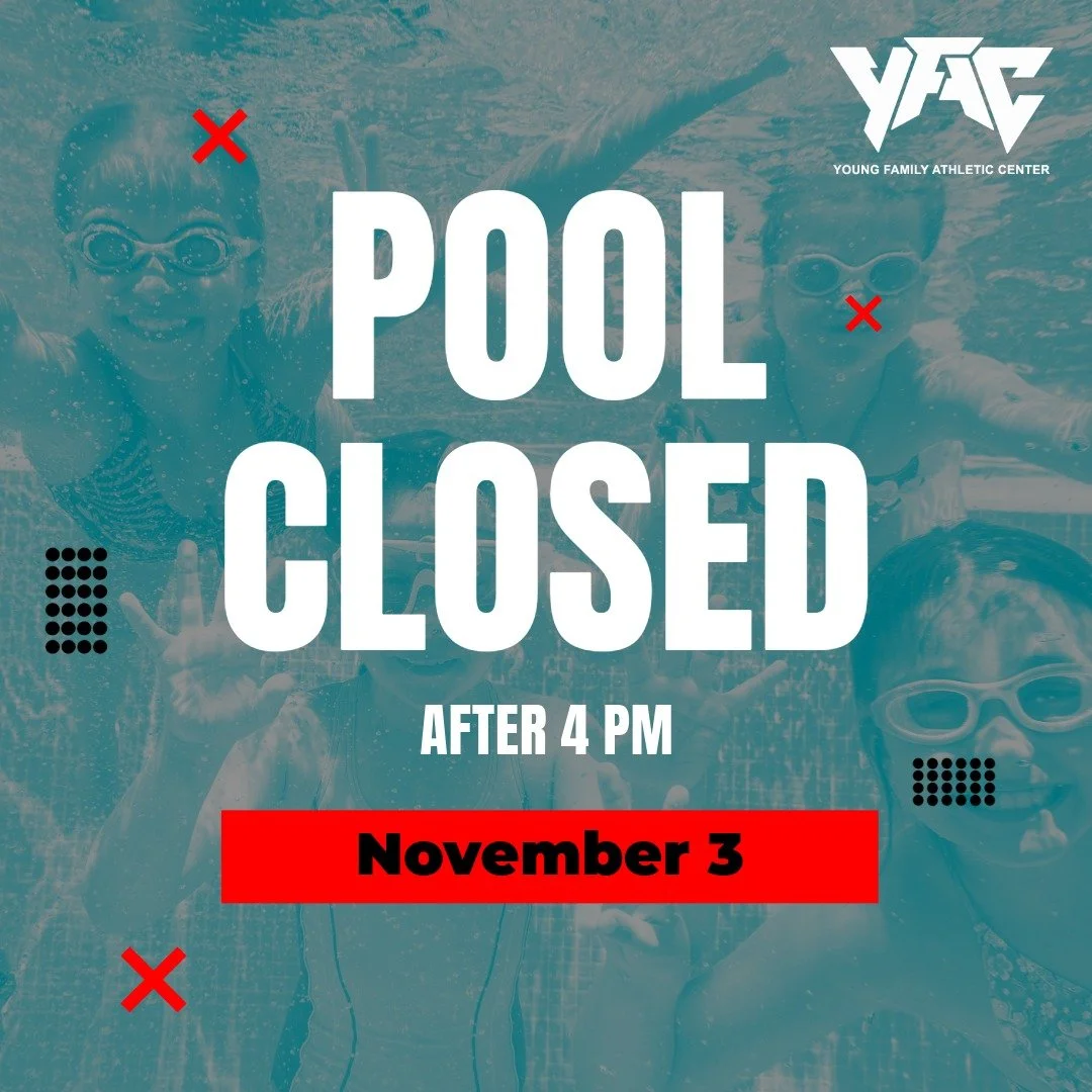 📢The YFAC pools will be closed tomorrow, Tuesday, November 3, from 4:00 p.m. to 8:00 p.m. due to the Norman Public Schools vs. Moore Schools Swim Meet.
