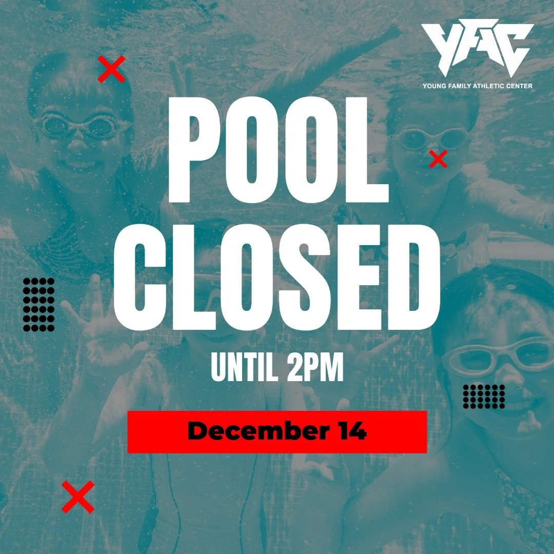 Notice:
Please be advised that the YFAC pool will be closed on December 2nd and 4th due to SSC: Sleigh Bells (10 and under) meet. We appreciate your understanding. 🏊&zwj;♀️ 🌊