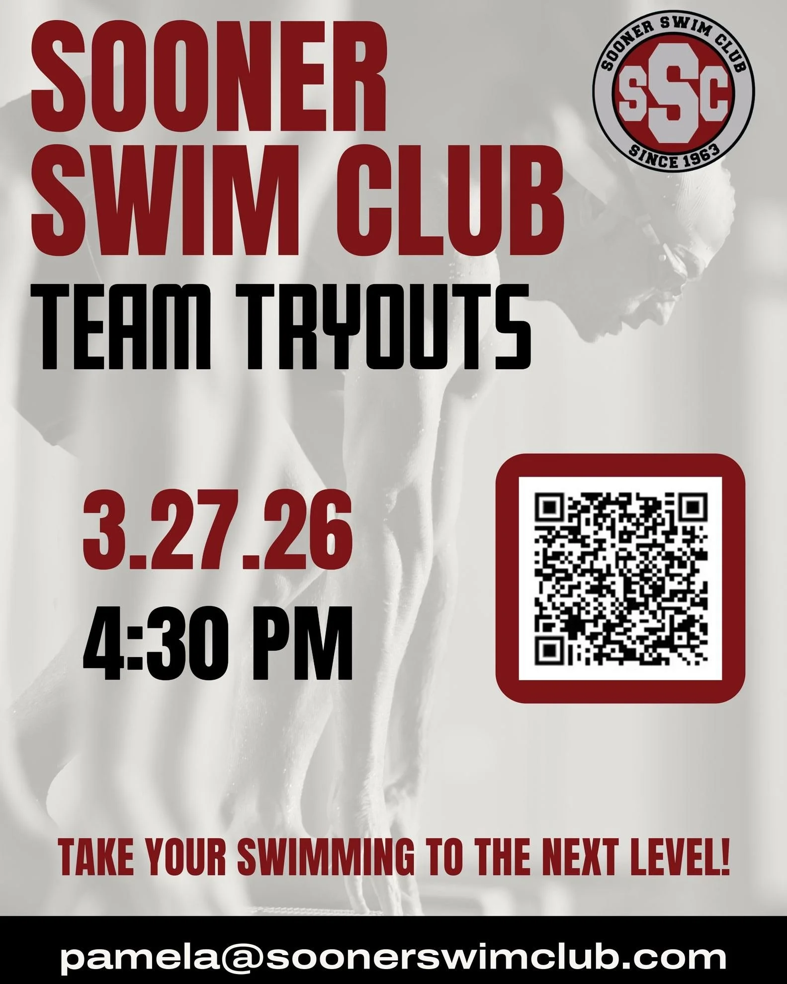 Take your swimming to the next level!! 🥇🏆🏊 Join us at the YFAC for Sooner Swim Club team tryouts! 📣 

🗓 3.27.26
🕑 4:30 PM
📍2201 Trae Young Drive

Contact pamela@soonerswimclub.com or scan the 
QR code to sign up! ❤🤩🥰