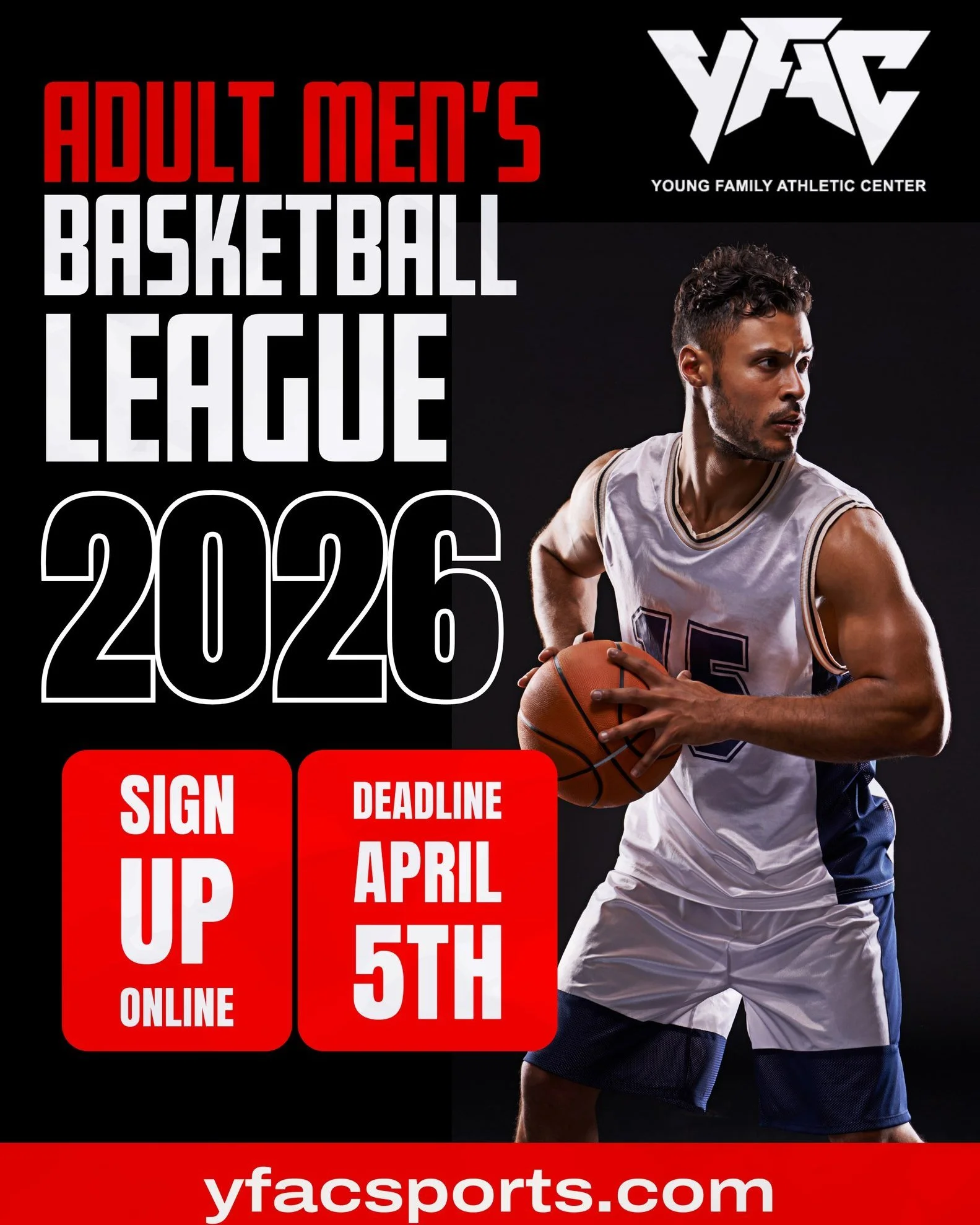 📣 Only a few days left to sign up!! 📣 
 
📅 League Dates: 04/6 - 6/1
🕒 Game Days: Mondays from 6:30-9:30 pm
📍 Location: Young Family Athletic Center

Gather your friends, form a team, and compete for bragging rights! Don't miss out on the chance 