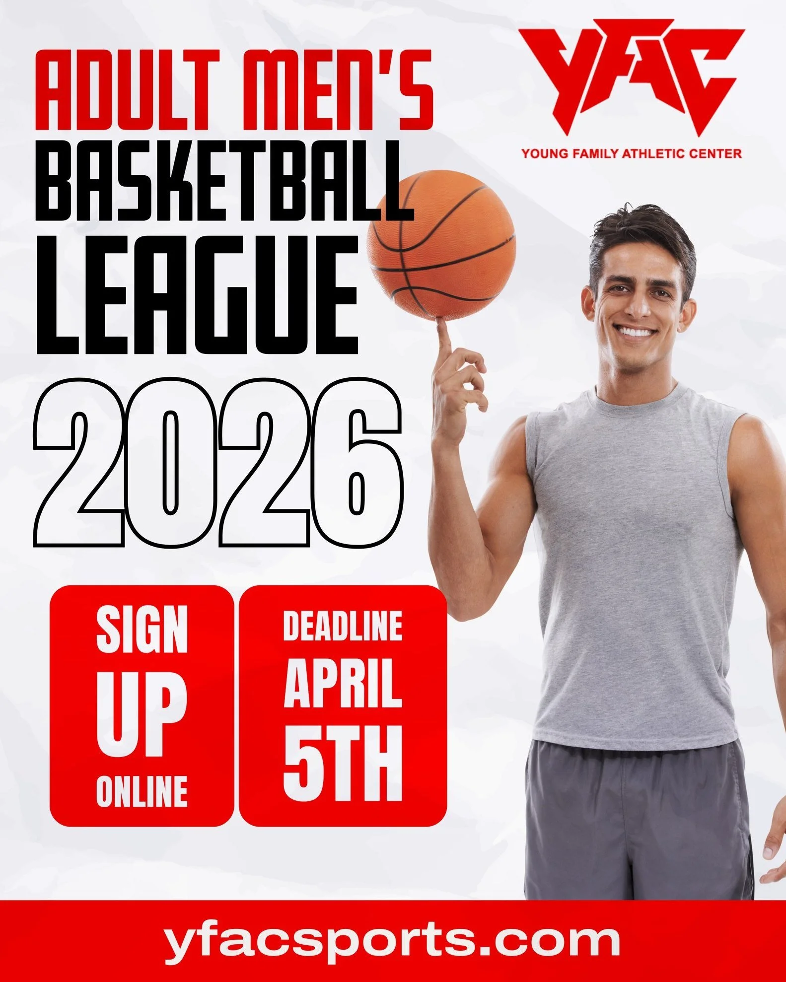 🔈Only a few days left to sign up for our Adult Men's Basketball League! 🔈 Learn more or sign up at yfacsports.com.