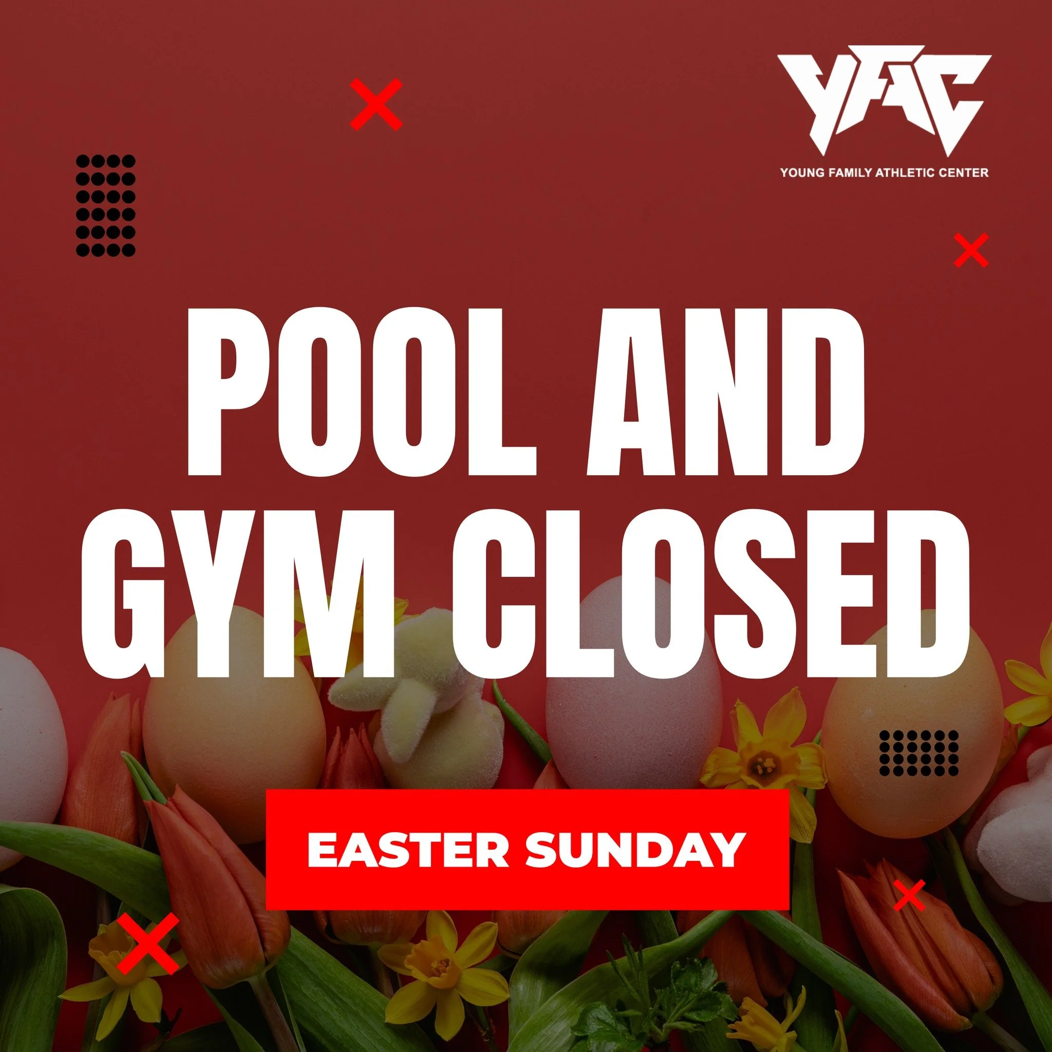 📣 Public gym and swim will be closed for Easter Sunday on Sunday, April 5. 🐣

#YFAC #NormanOK