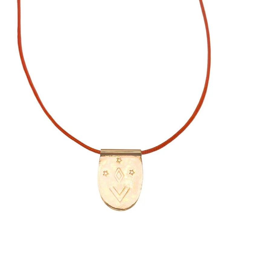 Gold Narin Orange Cord Tab Necklace
