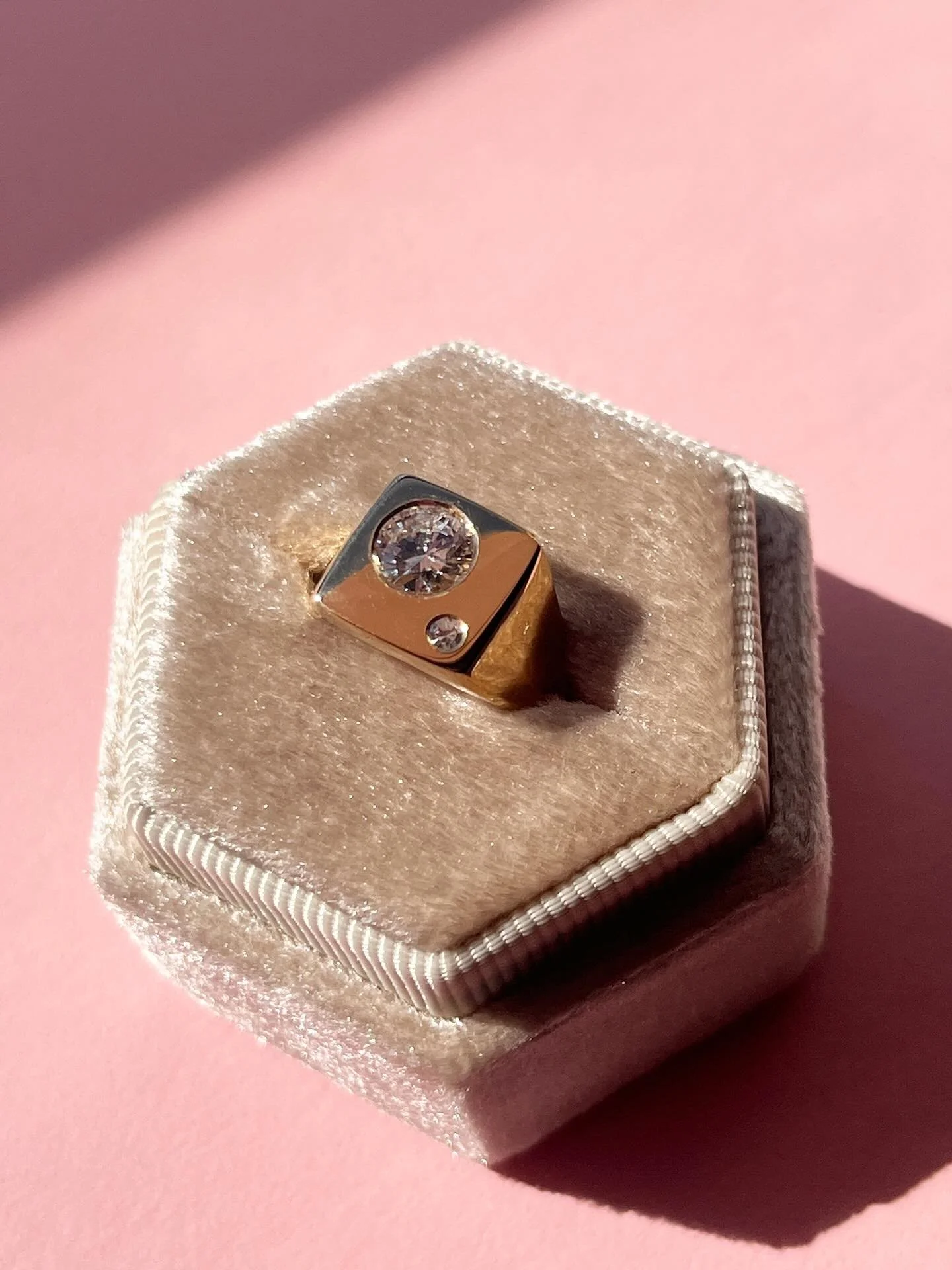 &ldquo;You are my sun, my moon, and all my stars&rdquo; - E.E. Cummings ☀️🌙✨

This sweet sentiment is one that inspired this recent custom commission. A smooth square signet with two flush set white diamonds, including a repurposed family heirloom a