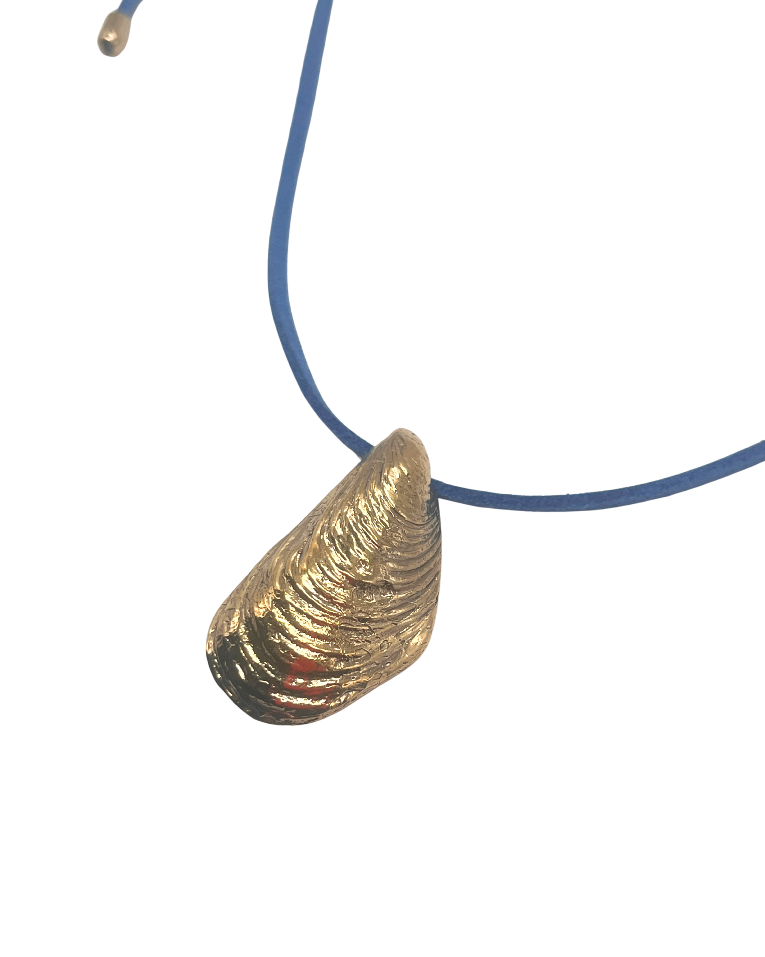 Bronze Sirena Long Shell Cord Necklace - Blue