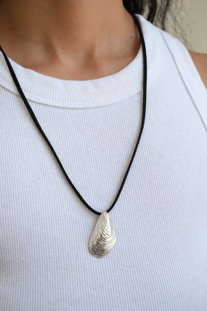 Silver Sirena Long Shell Cord Necklace