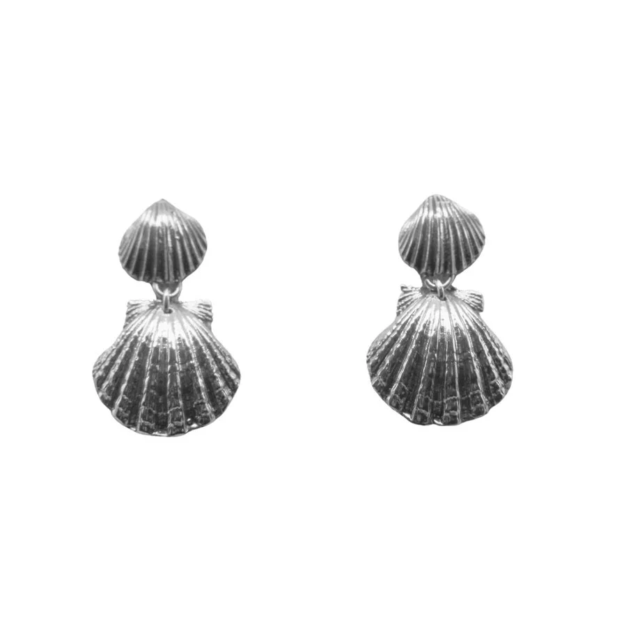 Silver Shela Shell Double Drop Earrings