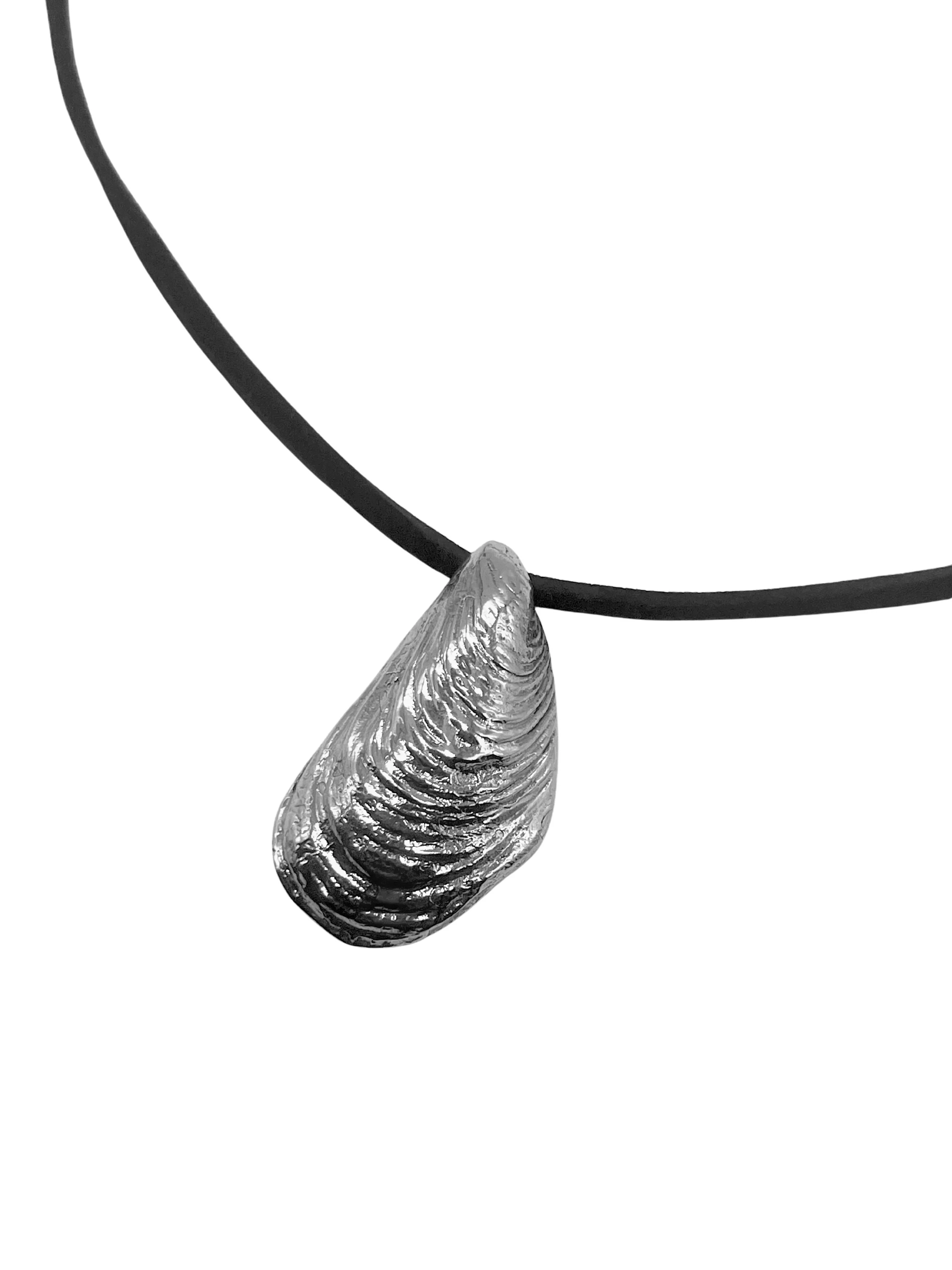 Silver Sirena Long Shell Cord Necklace