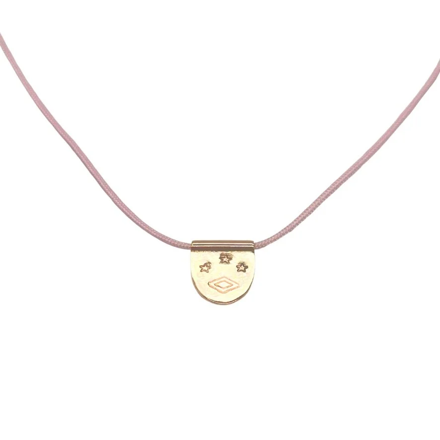 Gold Narin Pink Cord Tab Necklace