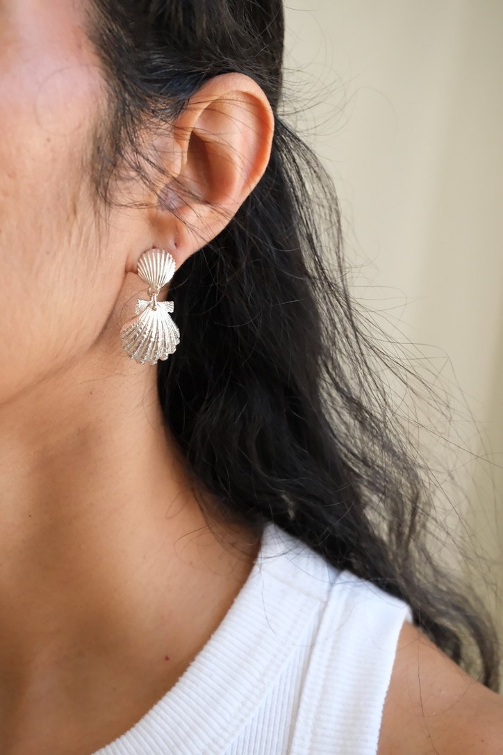 Silver Shela Shell Double Drop Earrings