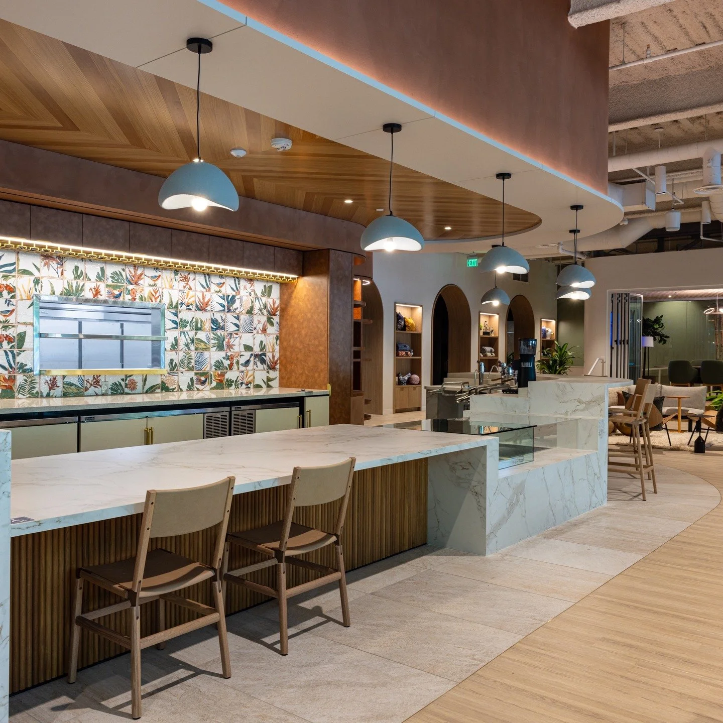 We loved working with @fyrnstudio on this install at @bishopranch. Showcased here is Fyrn's Mariposa chair, Stanyan barstool, and Keyhole table.  @oneworkplace @apidesign_