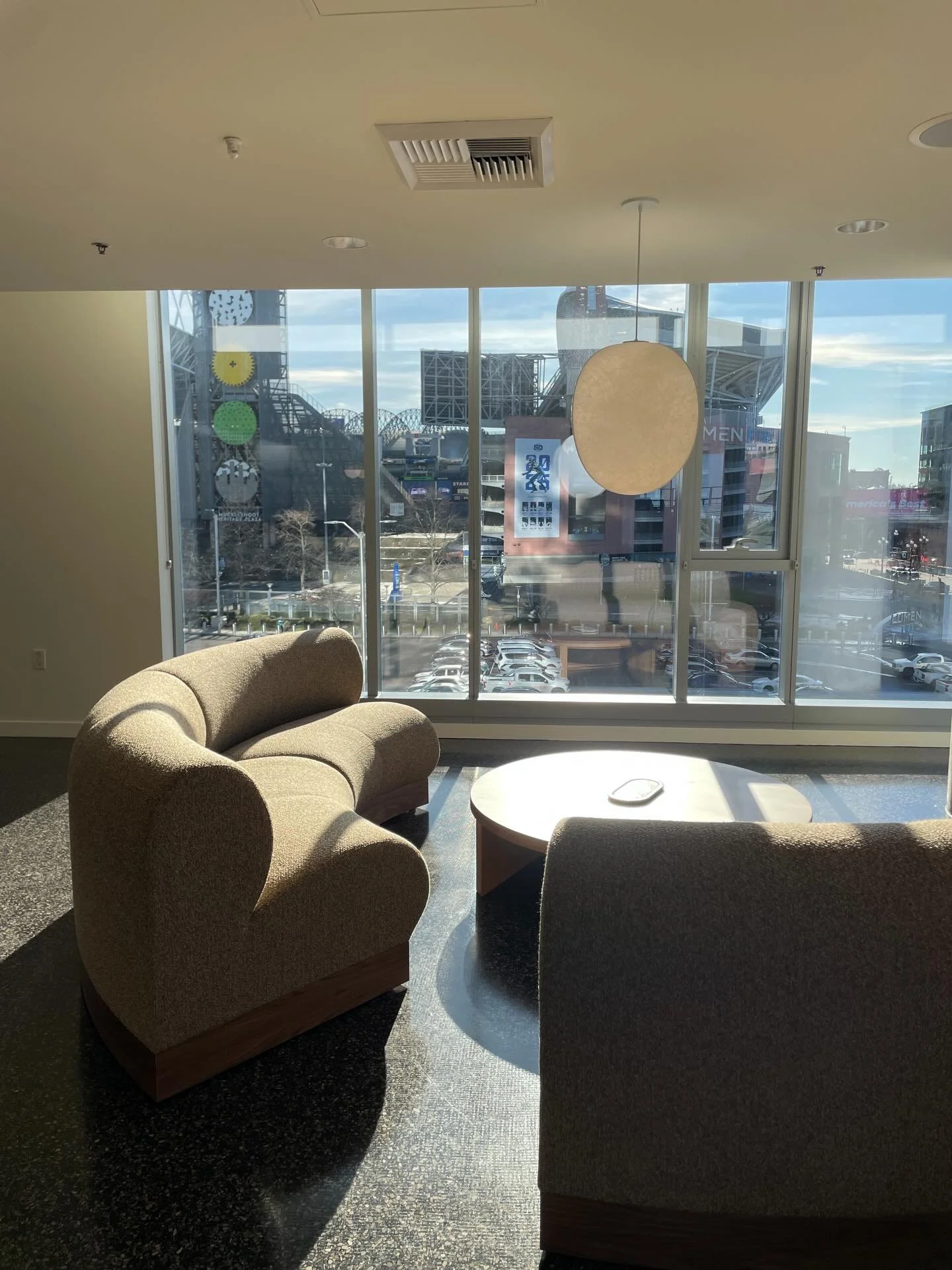 Heard anything about the @seahawks lately? This installation of @memofurniture's Candy lounge, done in collaboration with @designwellspentco, sports quite the view of Seattle&rsquo;s Lumen field!