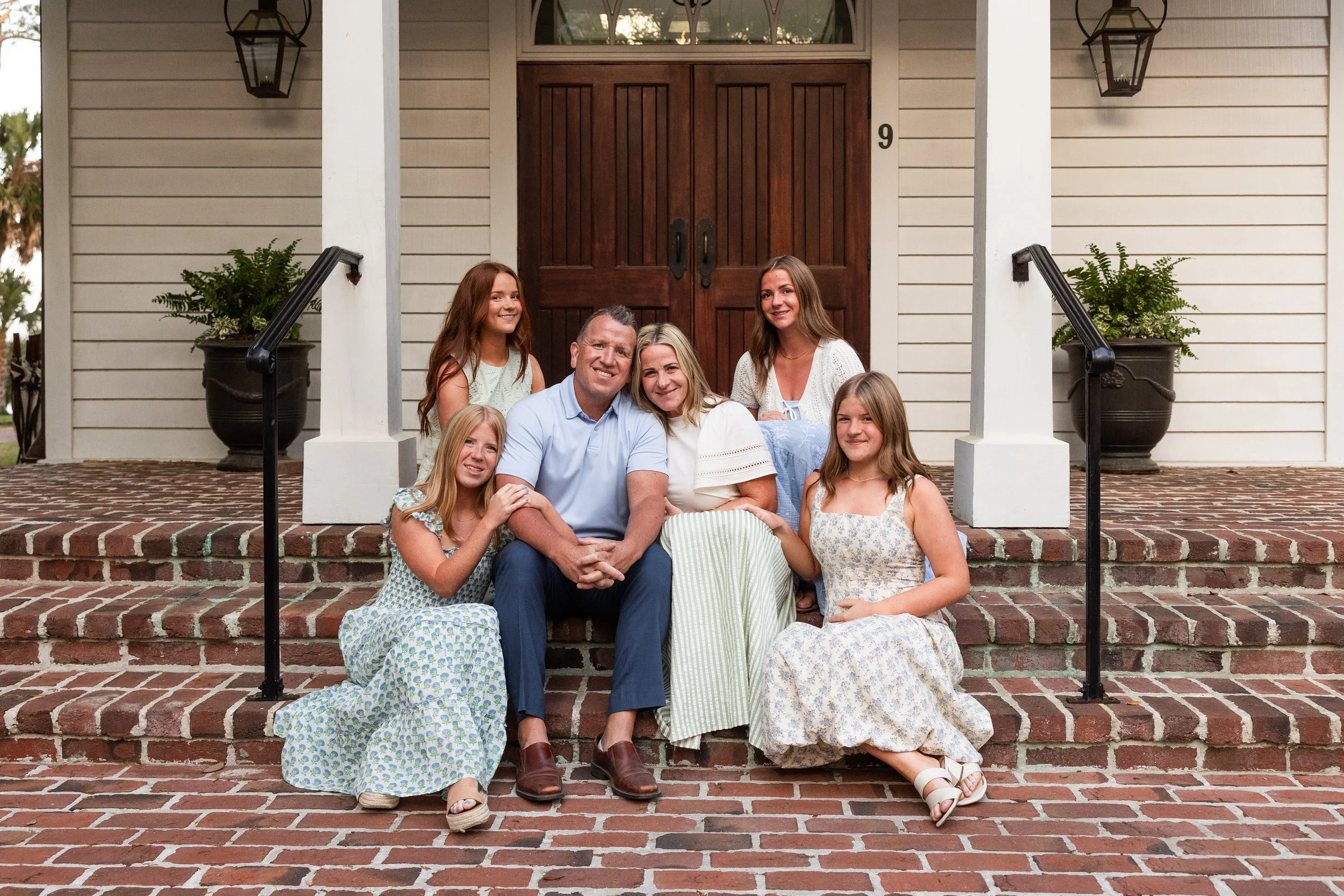 Montage Palmetto Bluff Family session on chapel stairs in Wilsons Village
