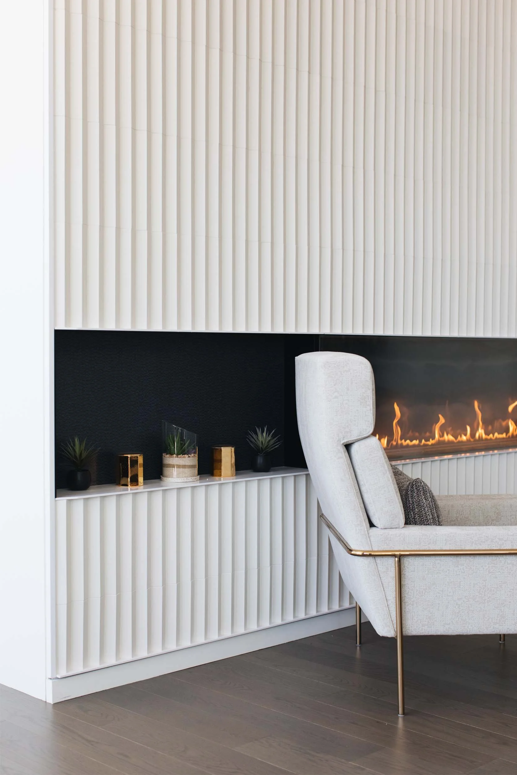 White fluted monumental gas fireplace