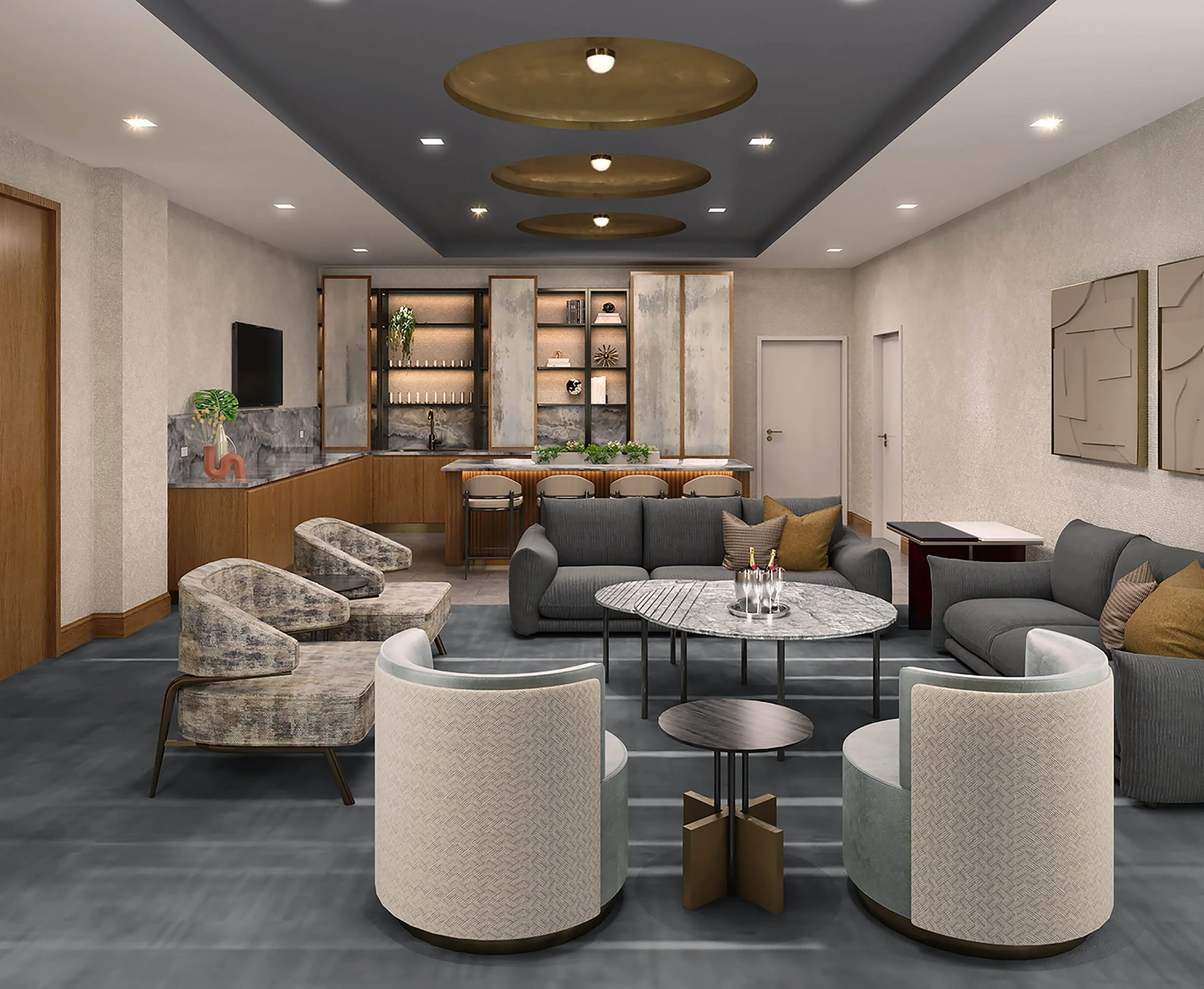 Flex meeting space with kitchen and lounge
