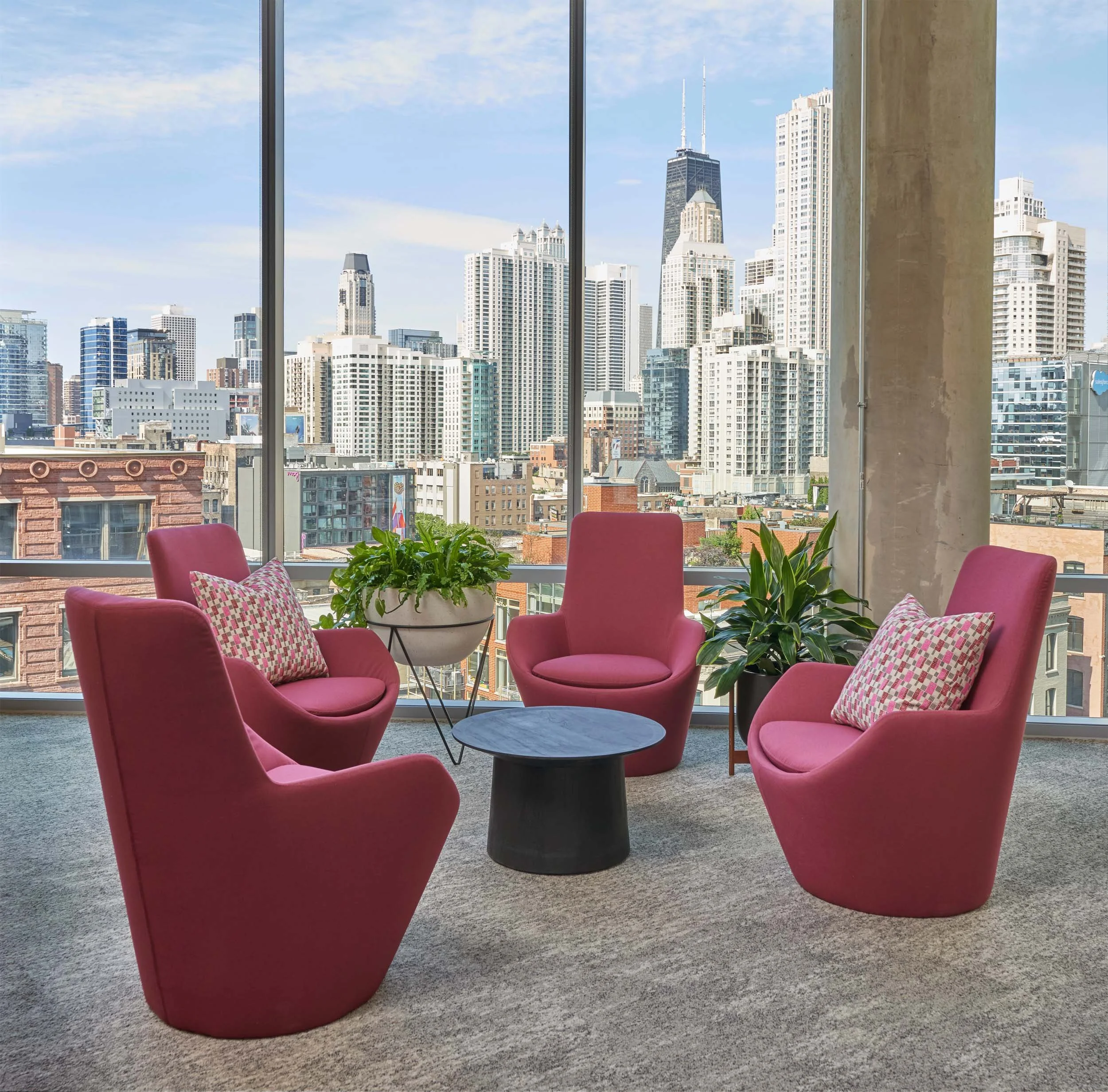 Lounge chairs with Chicago skyline view