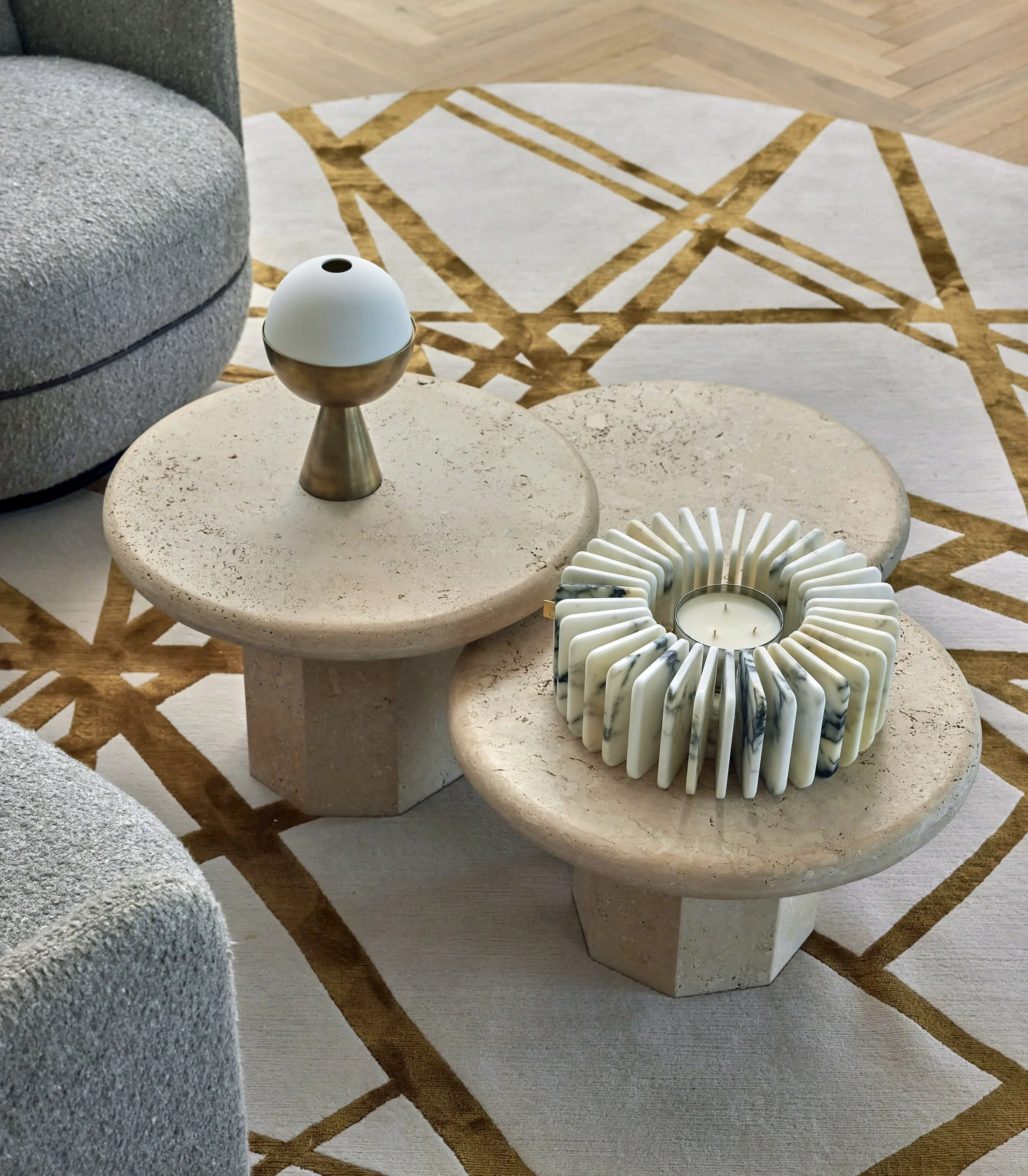 Specialty marble candle holder and clay and brass incense holder