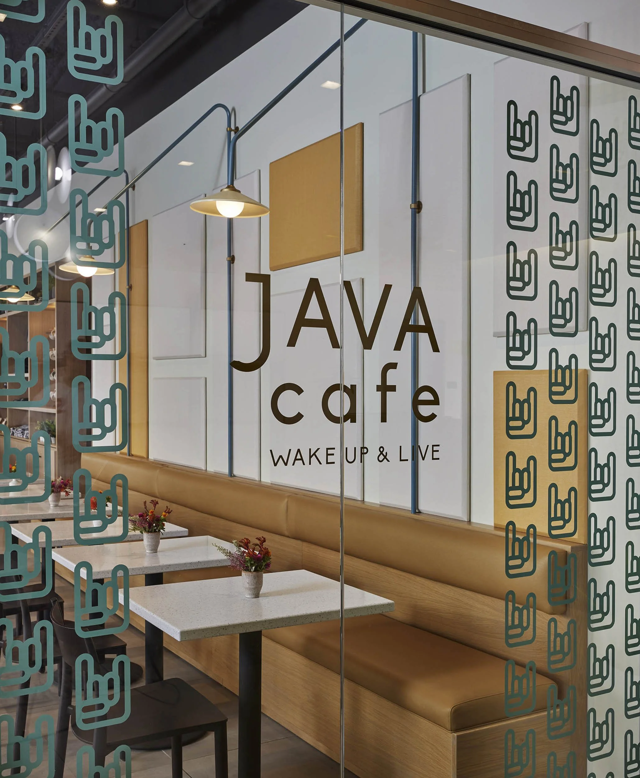 Java Cafe retail window, logo mark