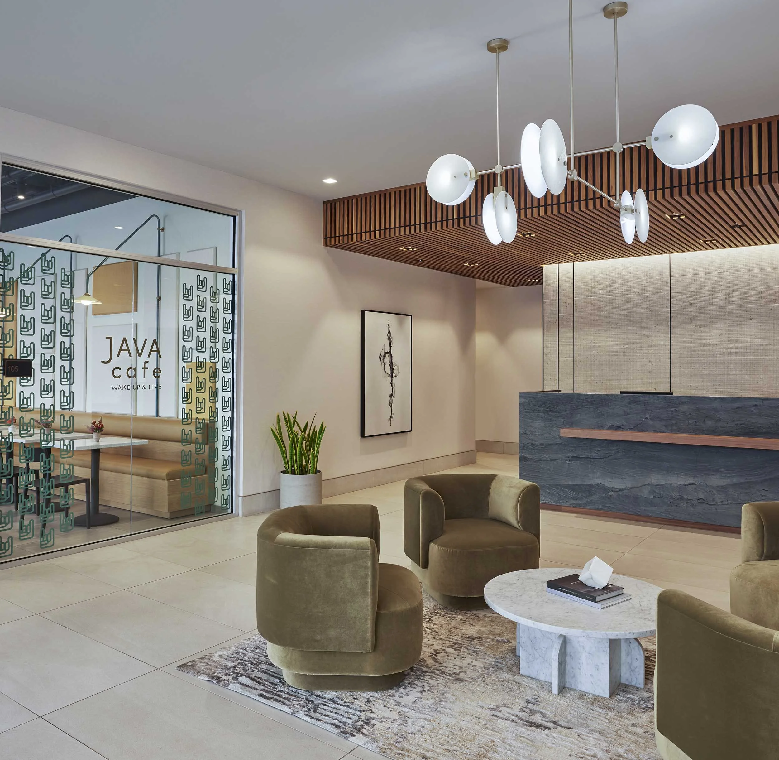 Barnes and Thornburg lobby and entrance to Java