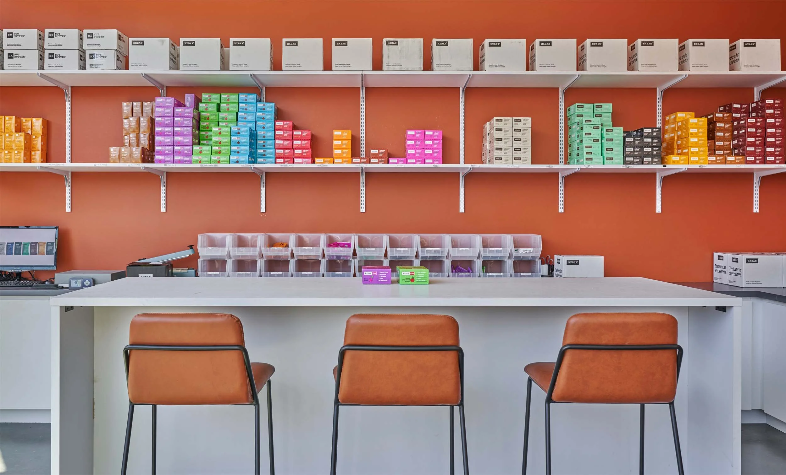 Marketing package station, RXBAR, work table.
