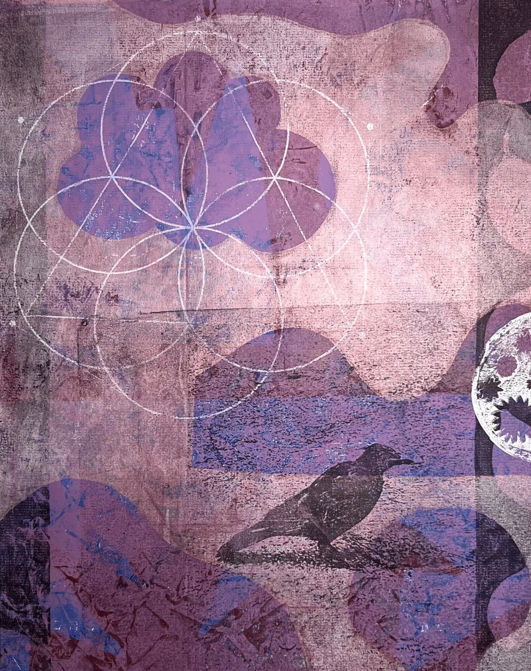 monoprint created with gel plate and image transfer