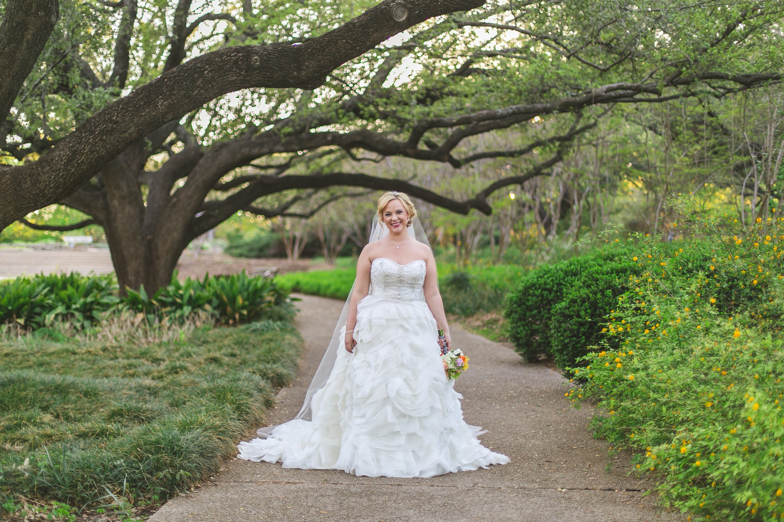 Young Bride in Botanical Gardens Fort Worth Horizontal