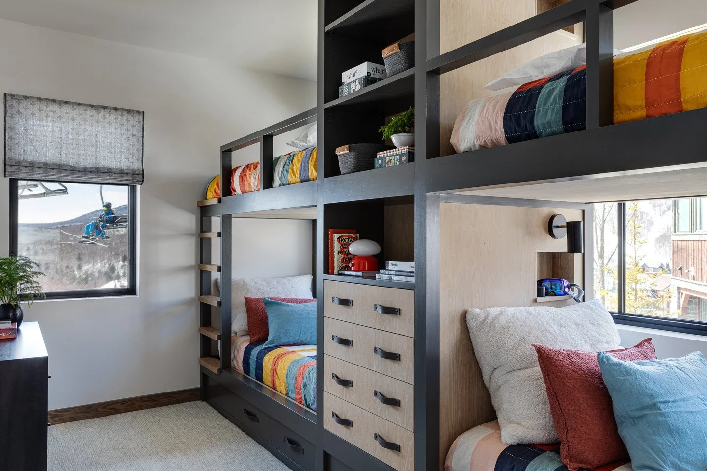 Bunk room goals. ⁠
Custom millwork meets alpine comfort. We created this 4-person retreat to ensure that "apr&egrave;s" also means the best night's sleep you've ever had.⁠
⁠
Clean lines, cozy textures, and a view of the peaks. This is moder