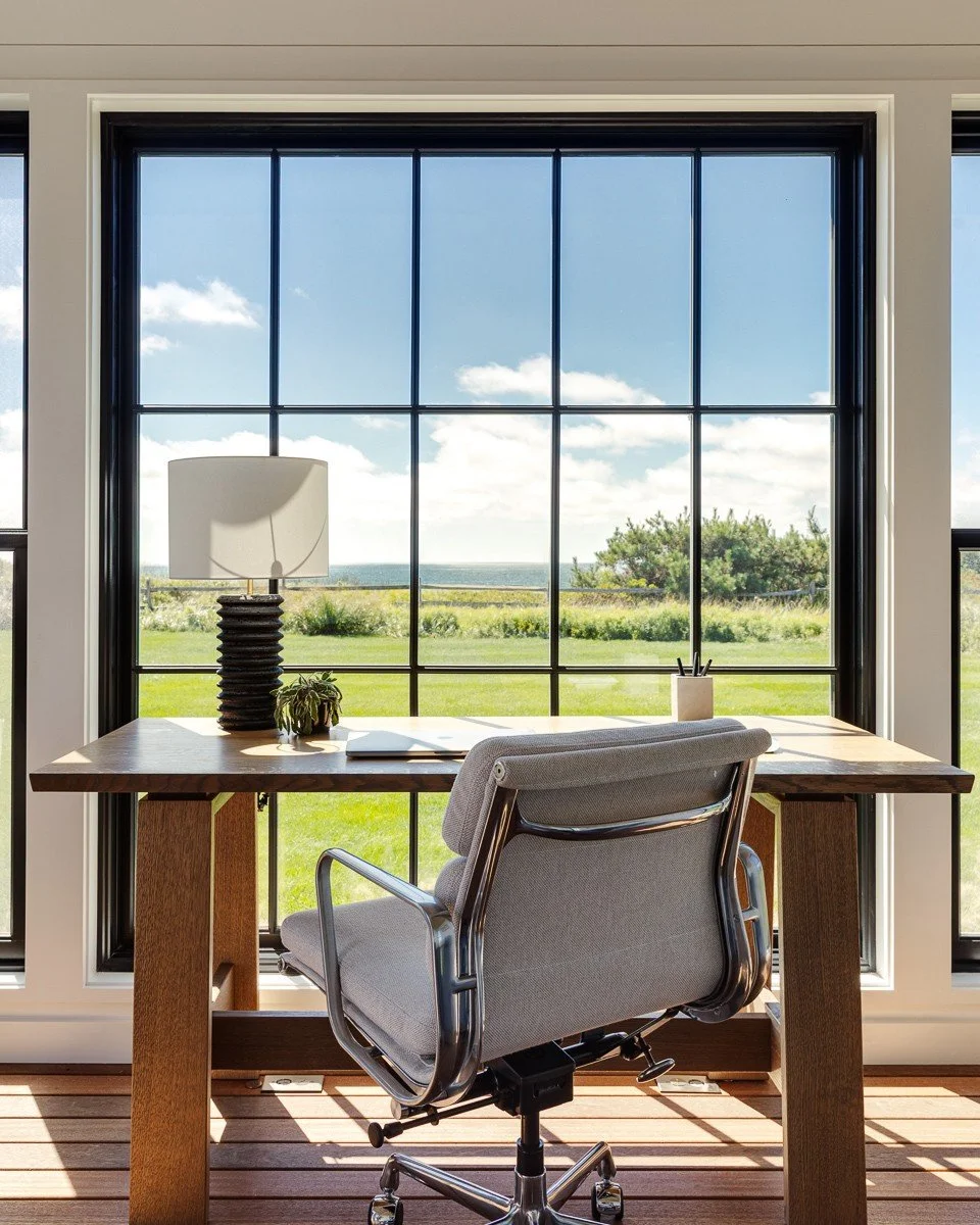 Work from home should always feel this good. After designing the home, our client invited us back to design a home office that would serve as a quiet escape. This private outbuilding continues the contemporary Cape Cod feel of the main home with expa
