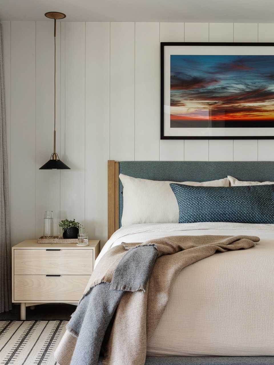 Every detail in our homes is carefully considered. To free up bedside space, we opted for gorgeous leather pendants that frame this vignette perfectly. From blueprints to making the beds, we handled every detail in this island oasis. #KennerknechtDes